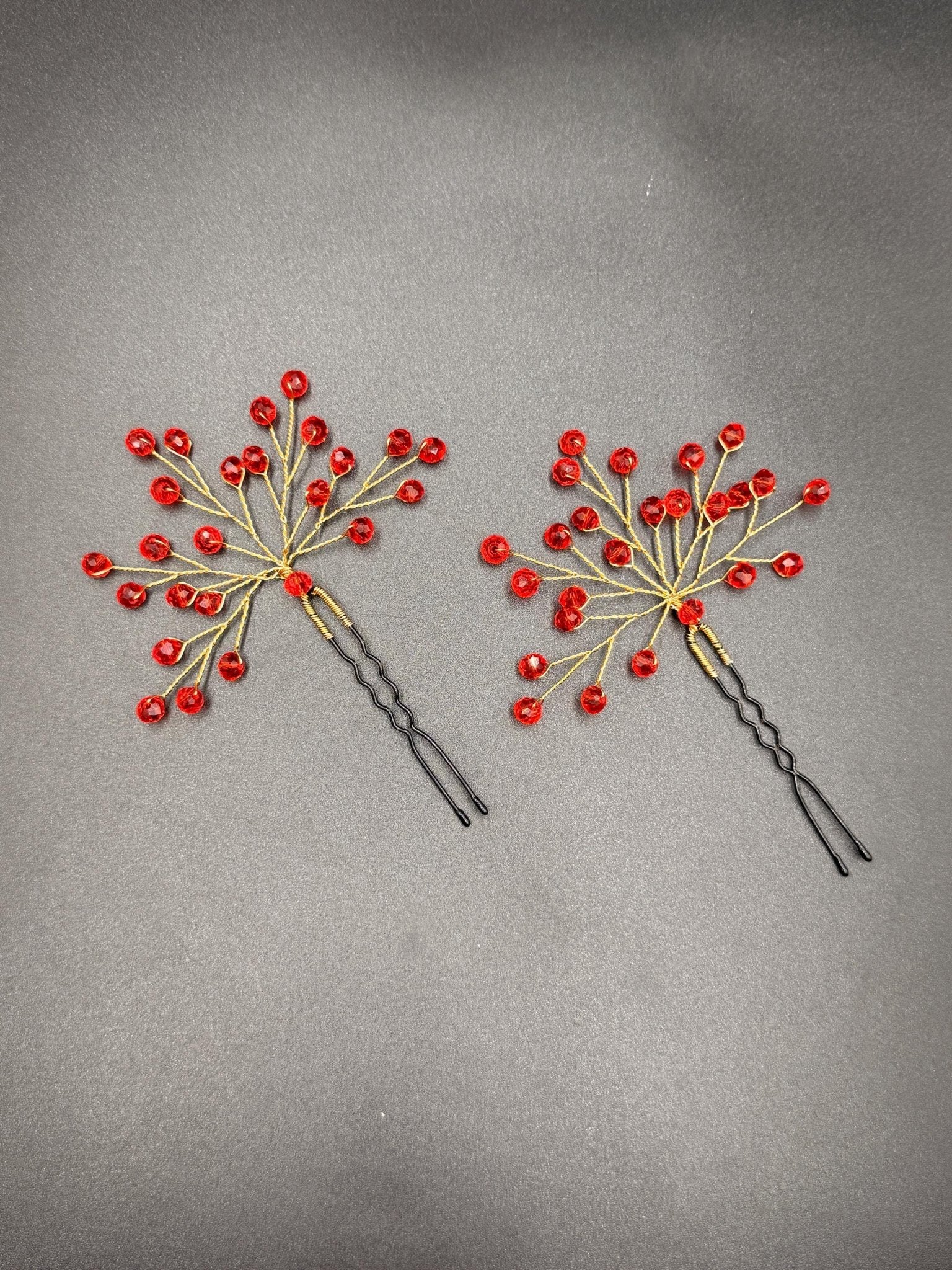 Braut Haarnadeln Rot Kristall Golddraht Rotdraht Strass Haarschmuck - AVYRAA BRIDAL