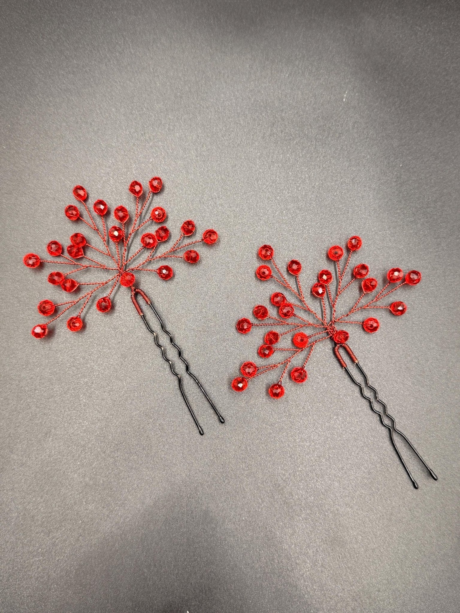 Braut Haarnadeln Rot Kristall Golddraht Rotdraht Strass Haarschmuck - AVYRAA BRIDAL