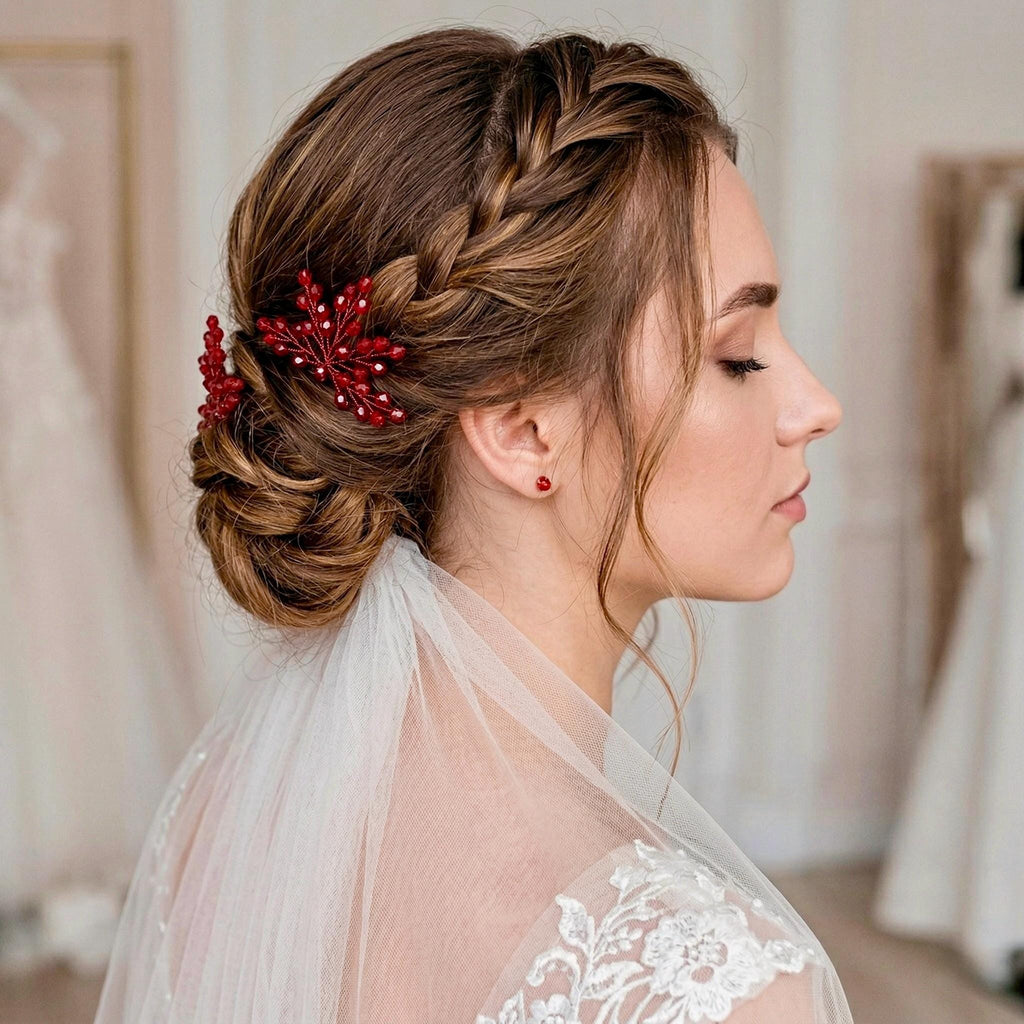 Braut Haarnadeln Rot Kristall Golddraht Strass Haarschmuck - AVYRAA BRIDAL
