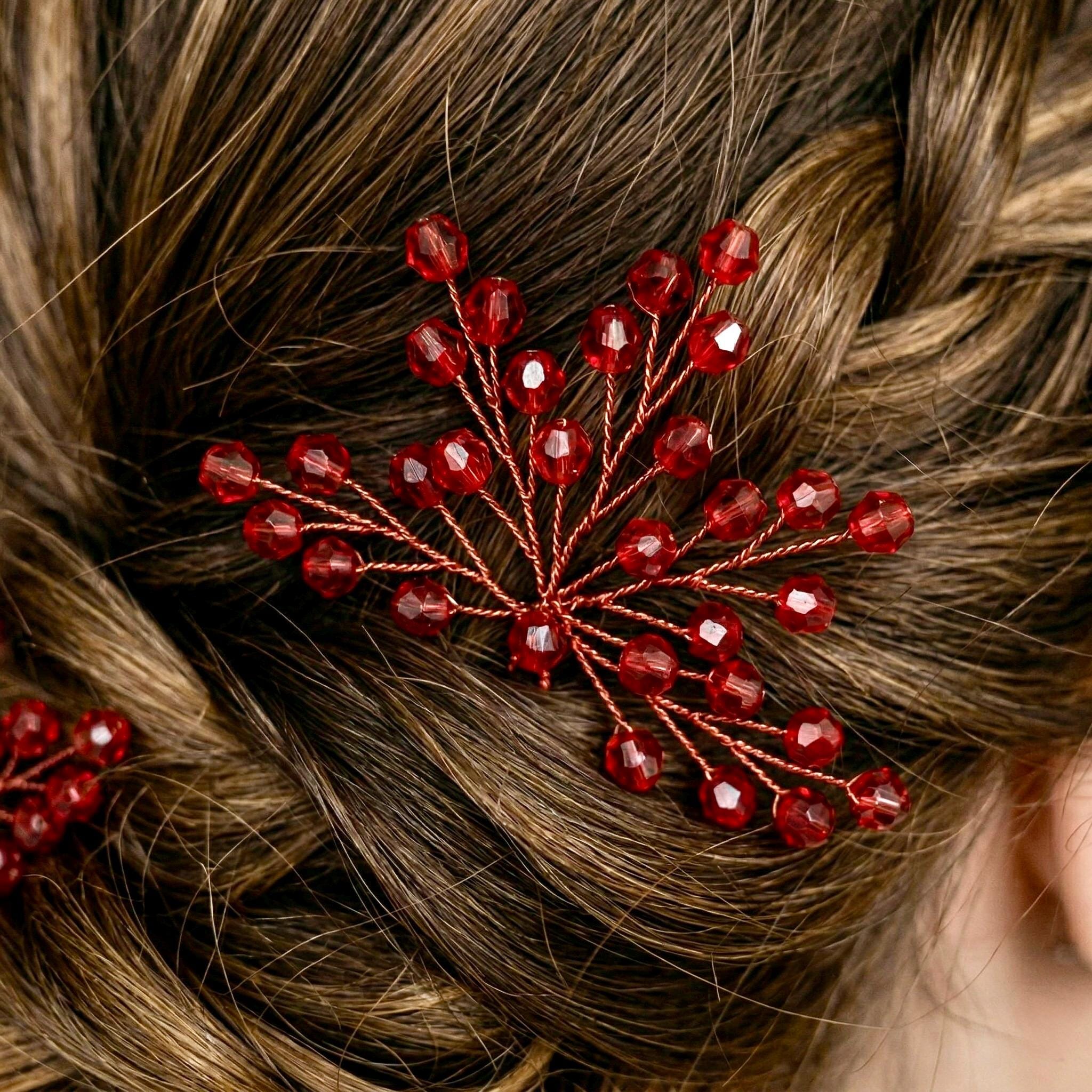 Braut Haarnadeln Rot Kristall Golddraht Strass Haarschmuck - AVYRAA BRIDAL