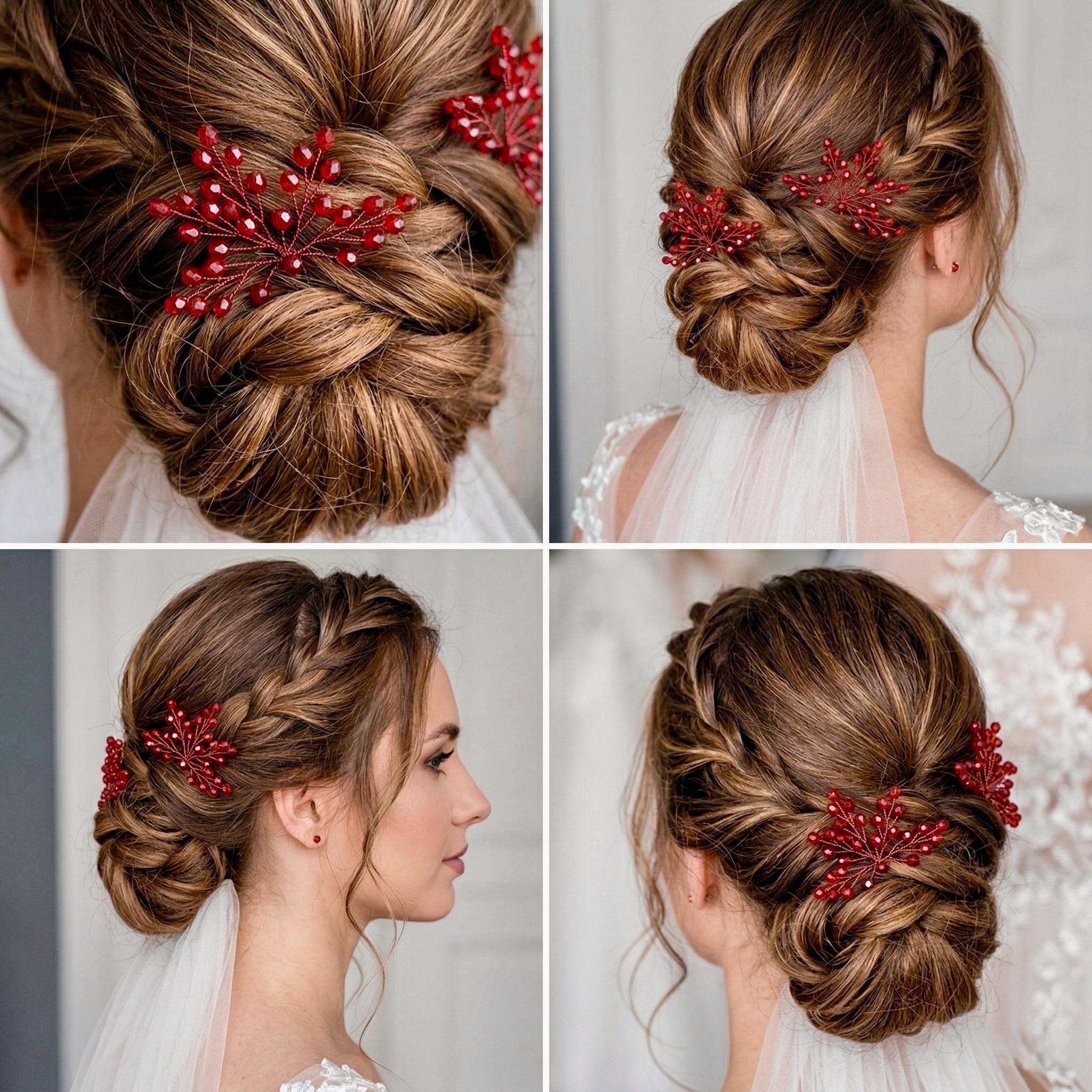 Braut Haarnadeln Rot Kristall Golddraht Strass Haarschmuck - AVYRAA BRIDAL