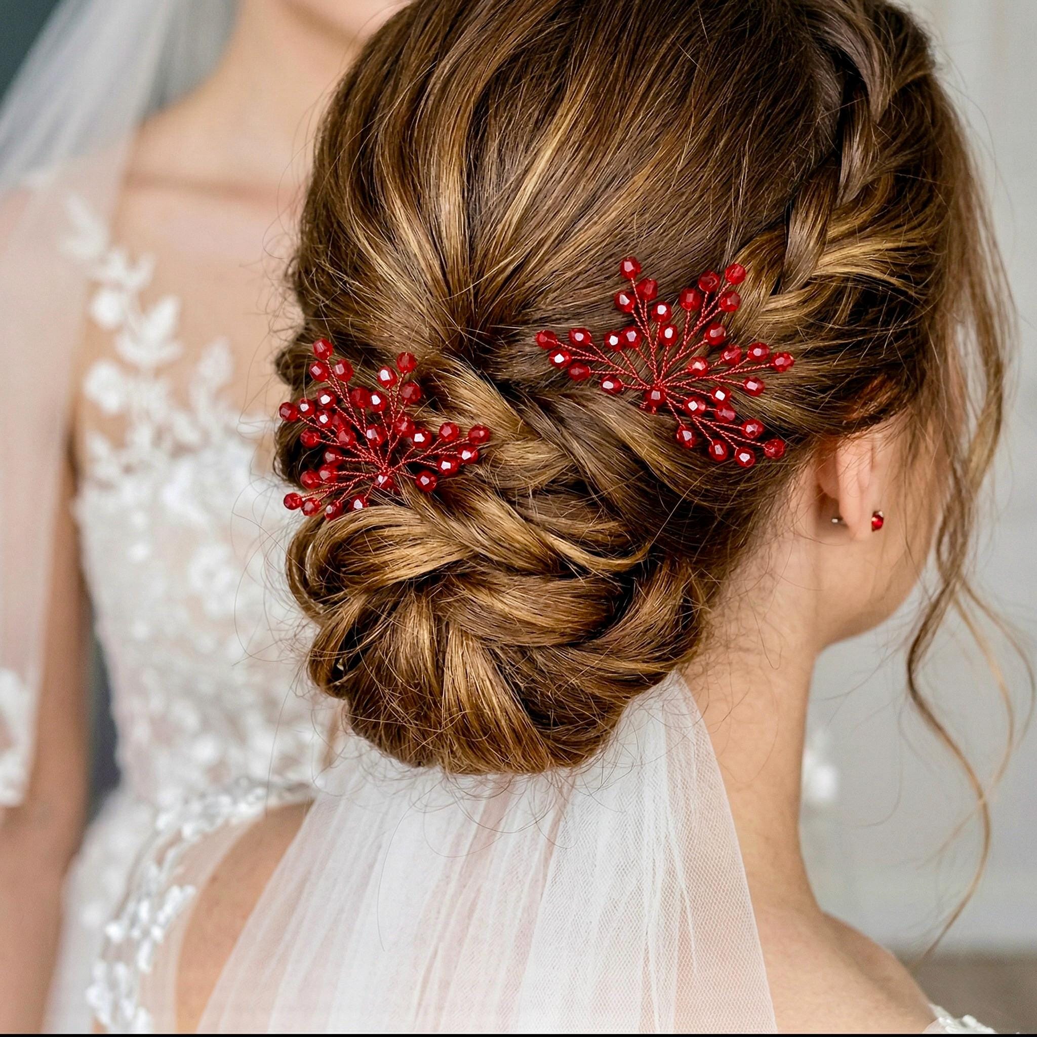Braut Haarnadeln Rot Kristall Golddraht Strass Haarschmuck - AVYRAA BRIDAL