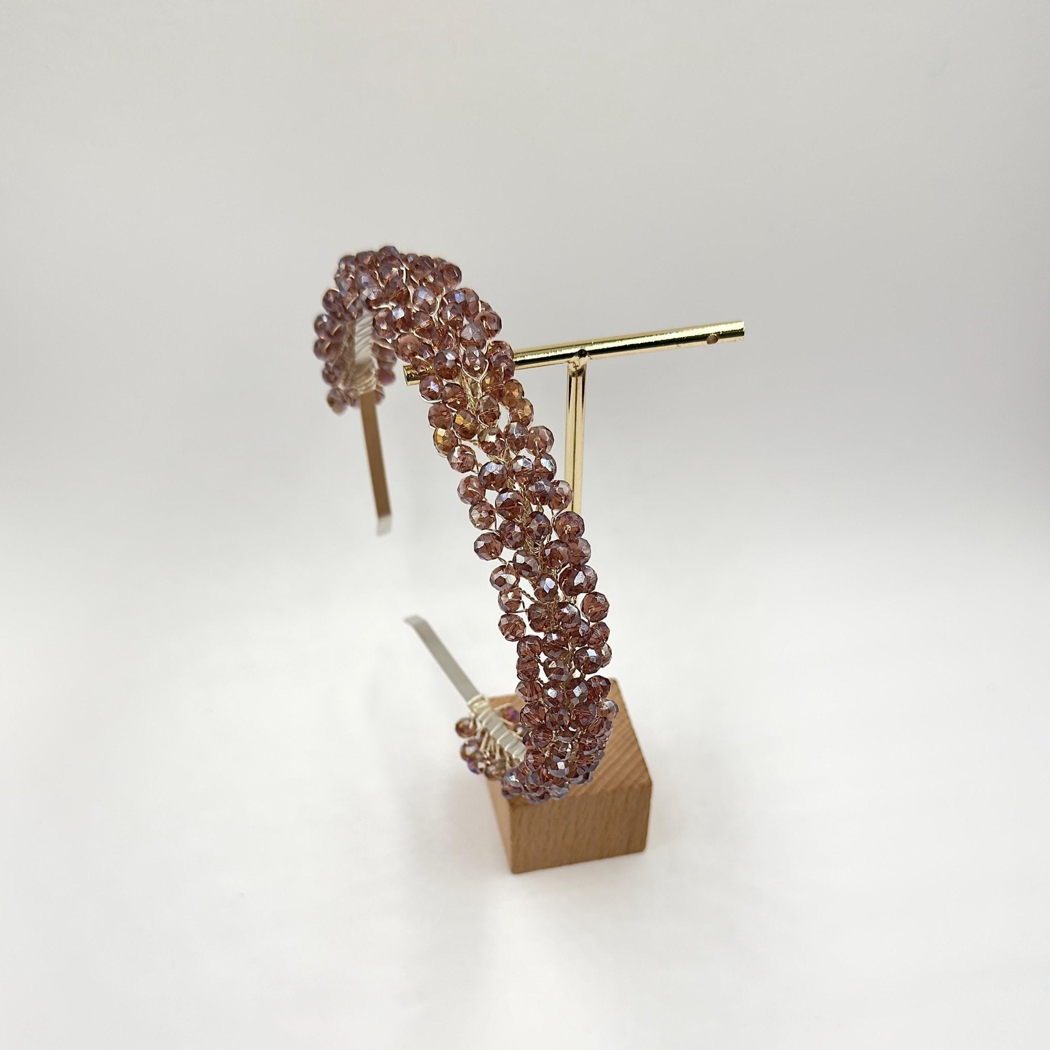 Braut Haarreif Altrosa Champagner Kristall Strass Draht Haarband Haarschmuck - AVYRAA BRIDAL