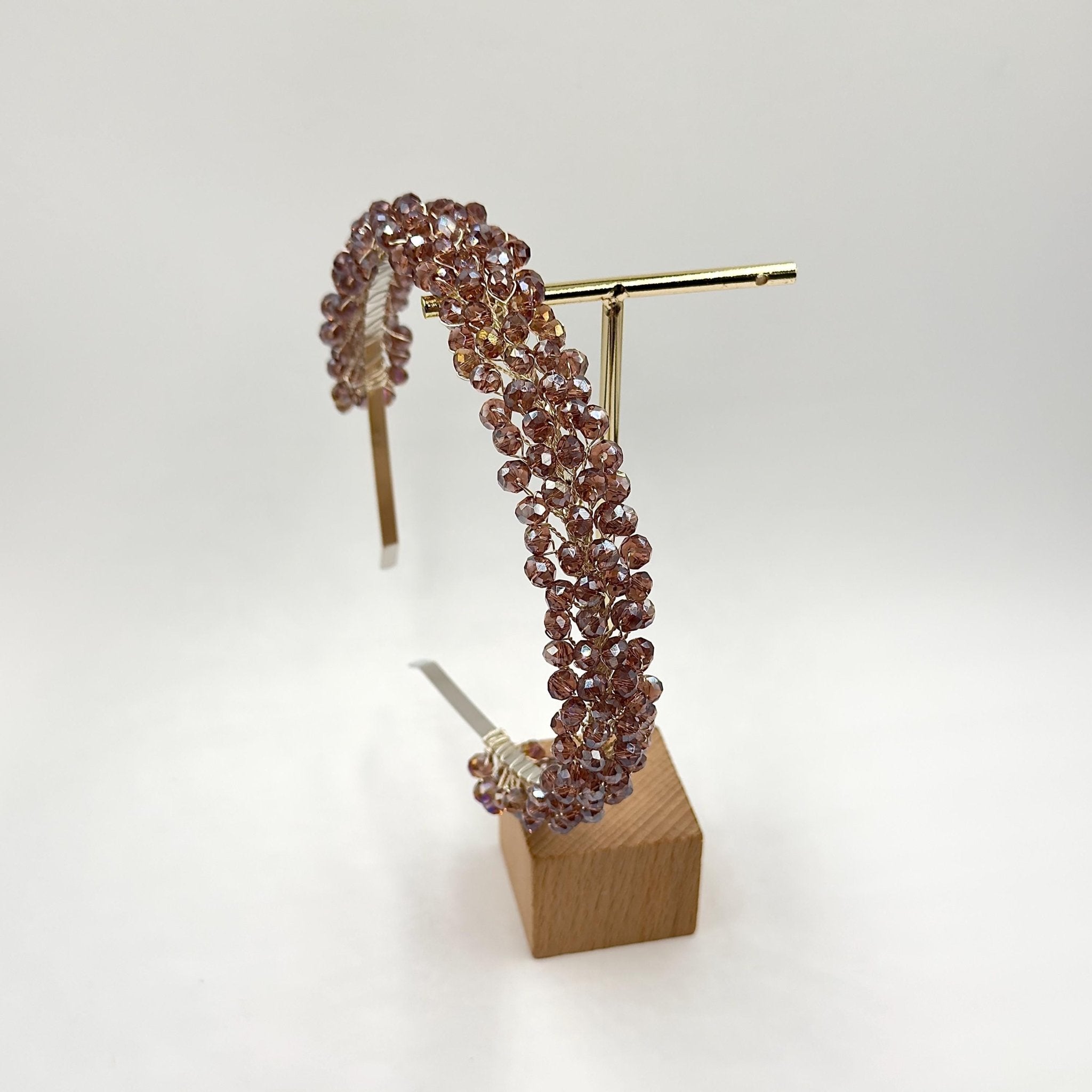 Braut Haarreif Altrosa Champagner Kristall Strass Draht Haarband Haarschmuck - AVYRAA BRIDAL