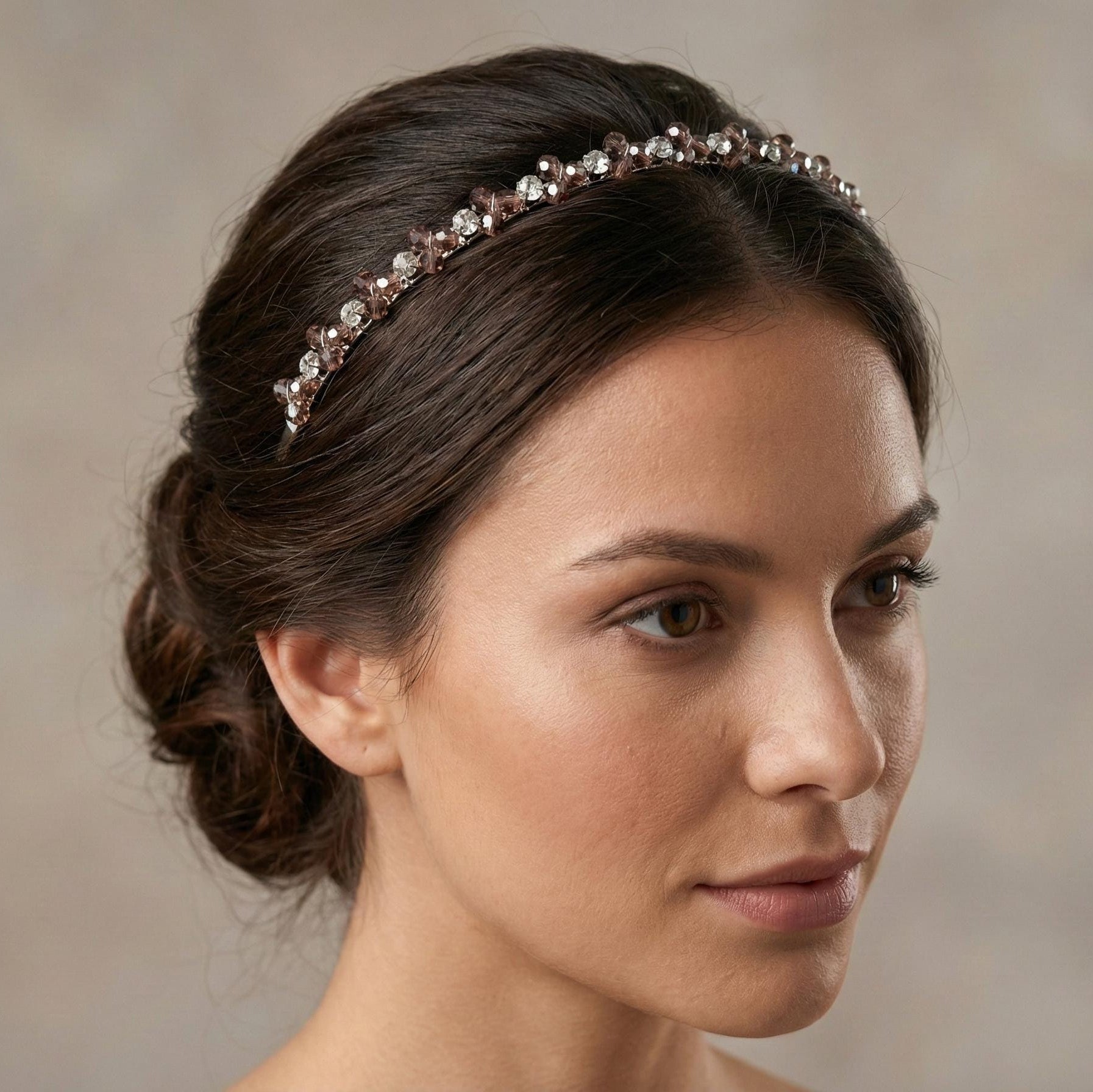 Braut Haarreif Champagnerbraun, Kristall Tiara Strassdraht Metal Haarschmuck - AVYRAA BRIDAL