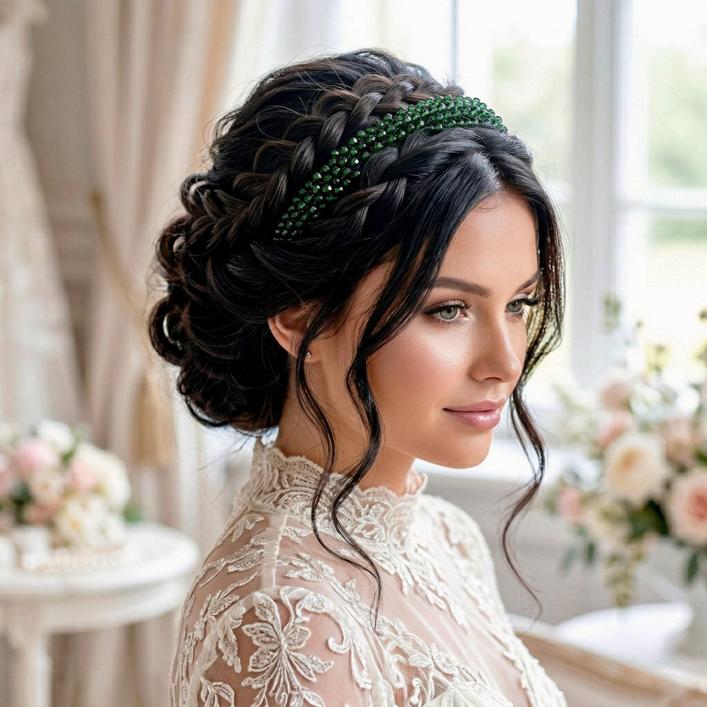 Braut Haarreif Dunkelgrün Kristall Strass Draht Haarband Haarschmuck - AVYRAA BRIDAL