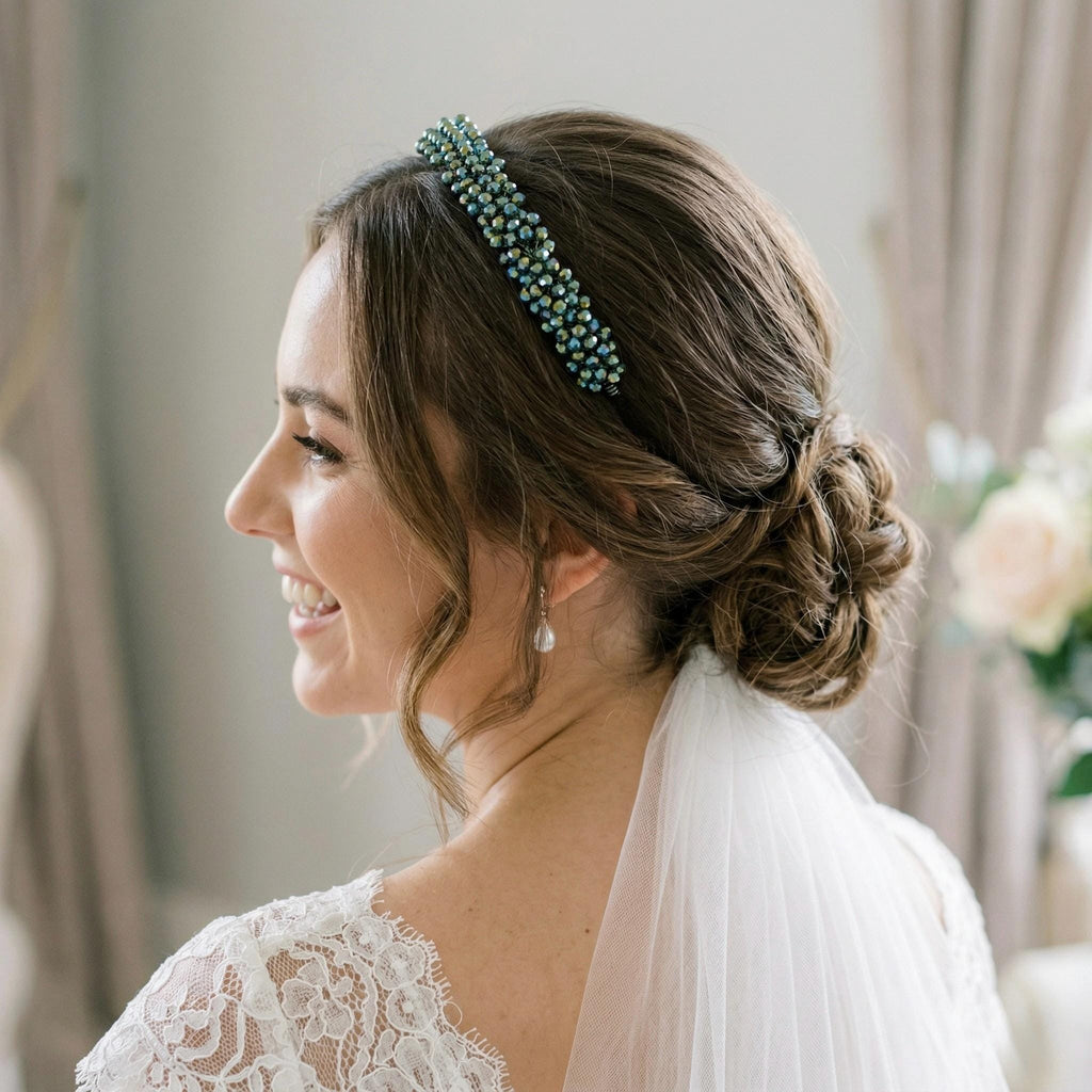 Braut Haarreif Grün Kristall Draht Haarband Haarschmuck - AVYRAA BRIDAL