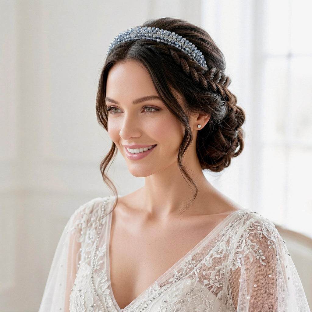 Braut Haarreif Hellblau Kristall Strass Draht Haarband Haarschmuck - AVYRAA BRIDAL