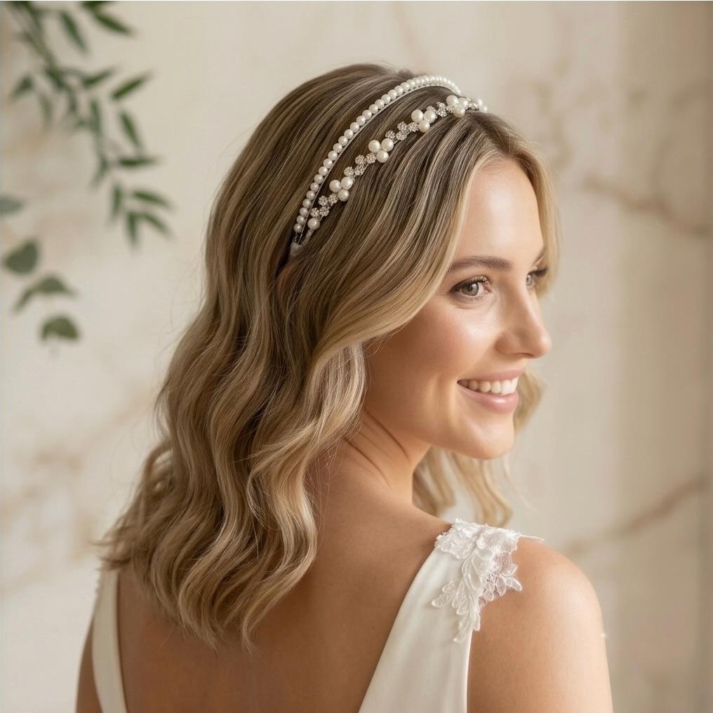 Braut Haarreif Kristall Perlen Draht Haarband Haarschmuck - AVYRAA BRIDAL