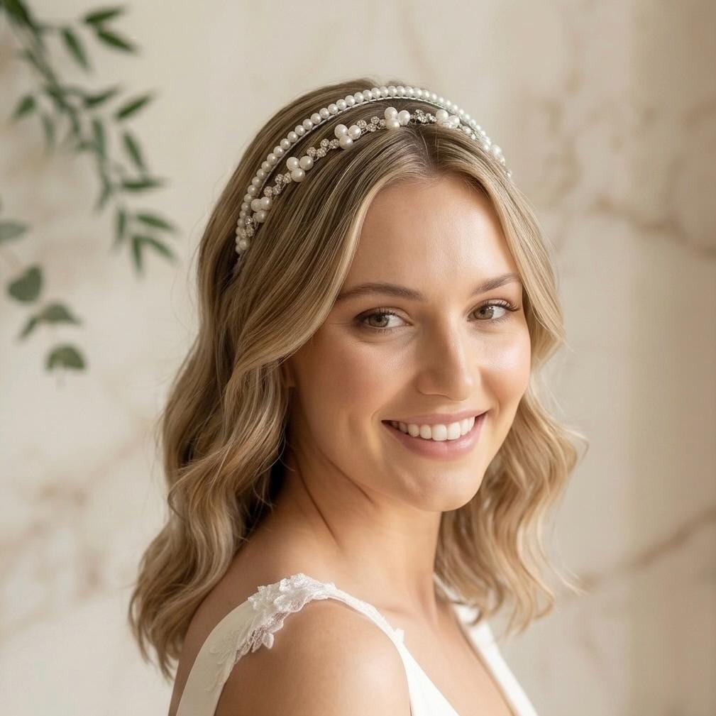Braut Haarreif Kristall Perlen Draht Haarband Haarschmuck - AVYRAA BRIDAL