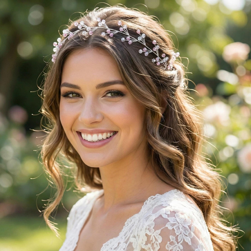 Braut Haarreif Pastellrosa Kristall Strass Draht Haarband Haarschmuck - AVYRAA BRIDAL