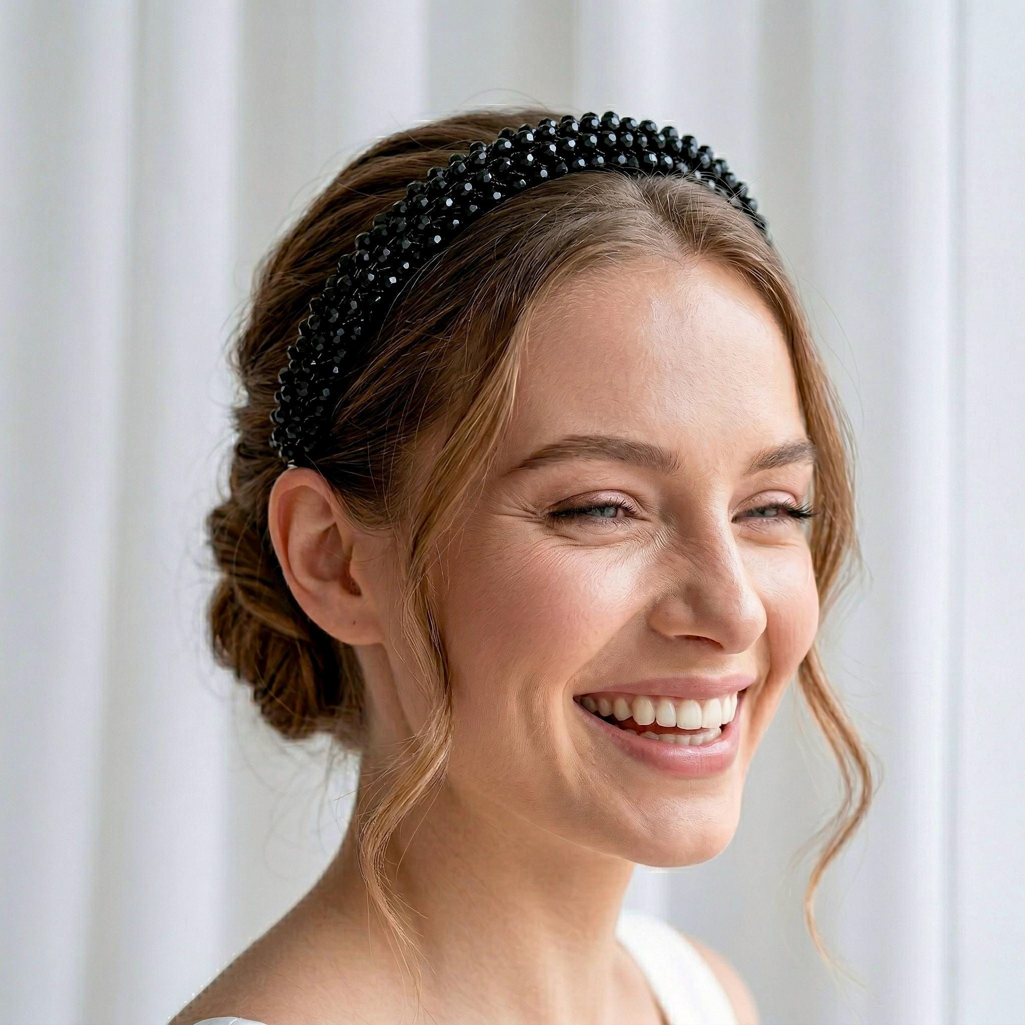 Braut Haarreif Schwarz Kristall Strass Haarband Draht Haarschmuck - AVYRAA BRIDAL