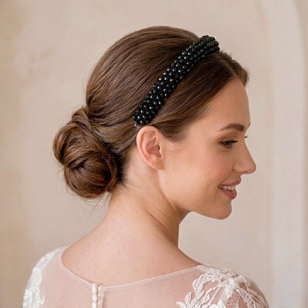 Braut Haarreif Schwarz Kristall Strass Haarband Draht Haarschmuck - AVYRAA BRIDAL