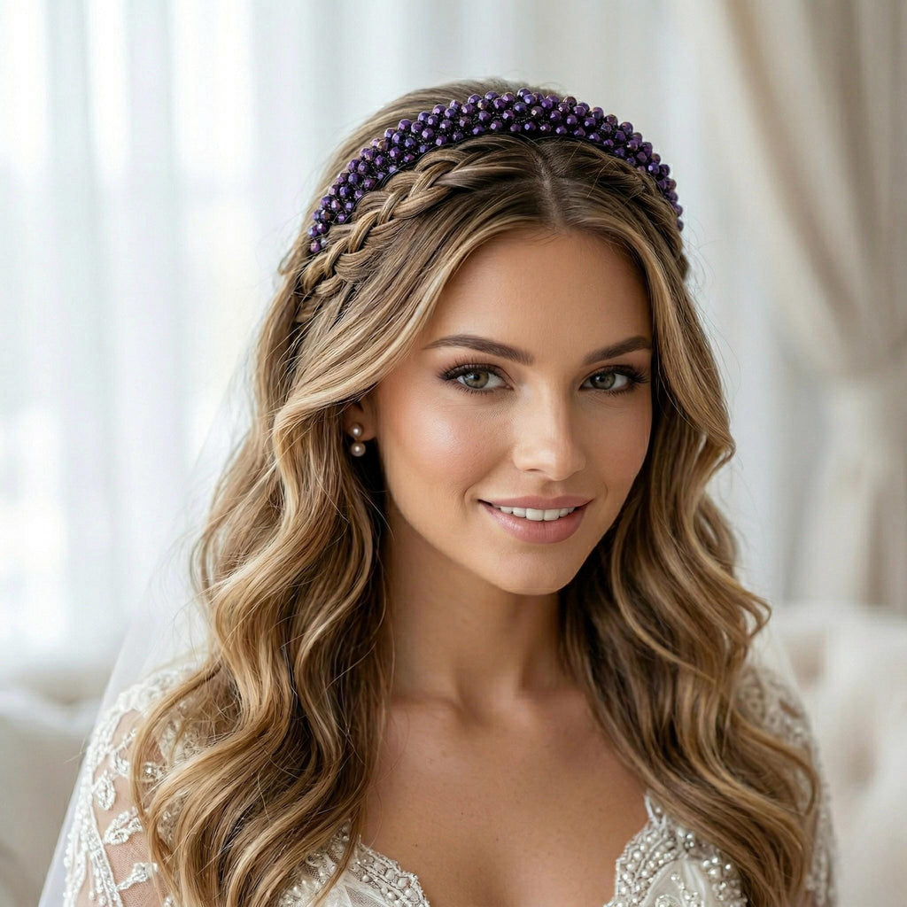 Braut Haarreif Violett Kristall Strass Draht Haarband Haarschmuck - AVYRAA BRIDAL