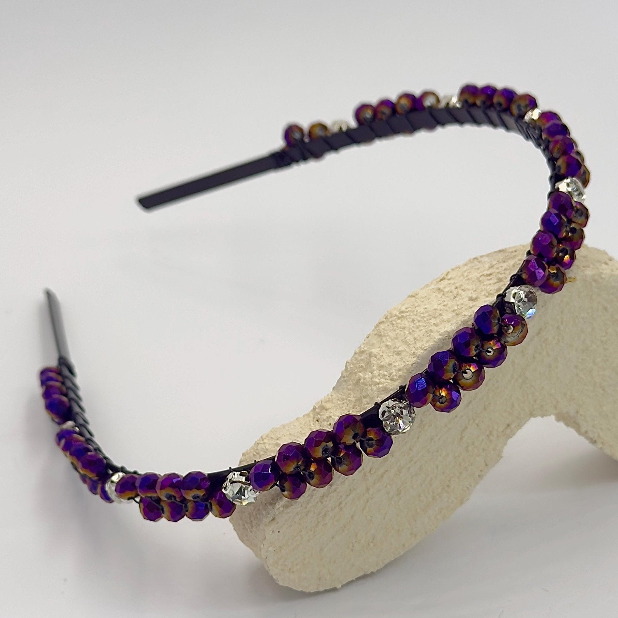 Braut Haarreif Violett Kristall Strass Draht Schwarz Haarband - AVYRAA BRIDAL