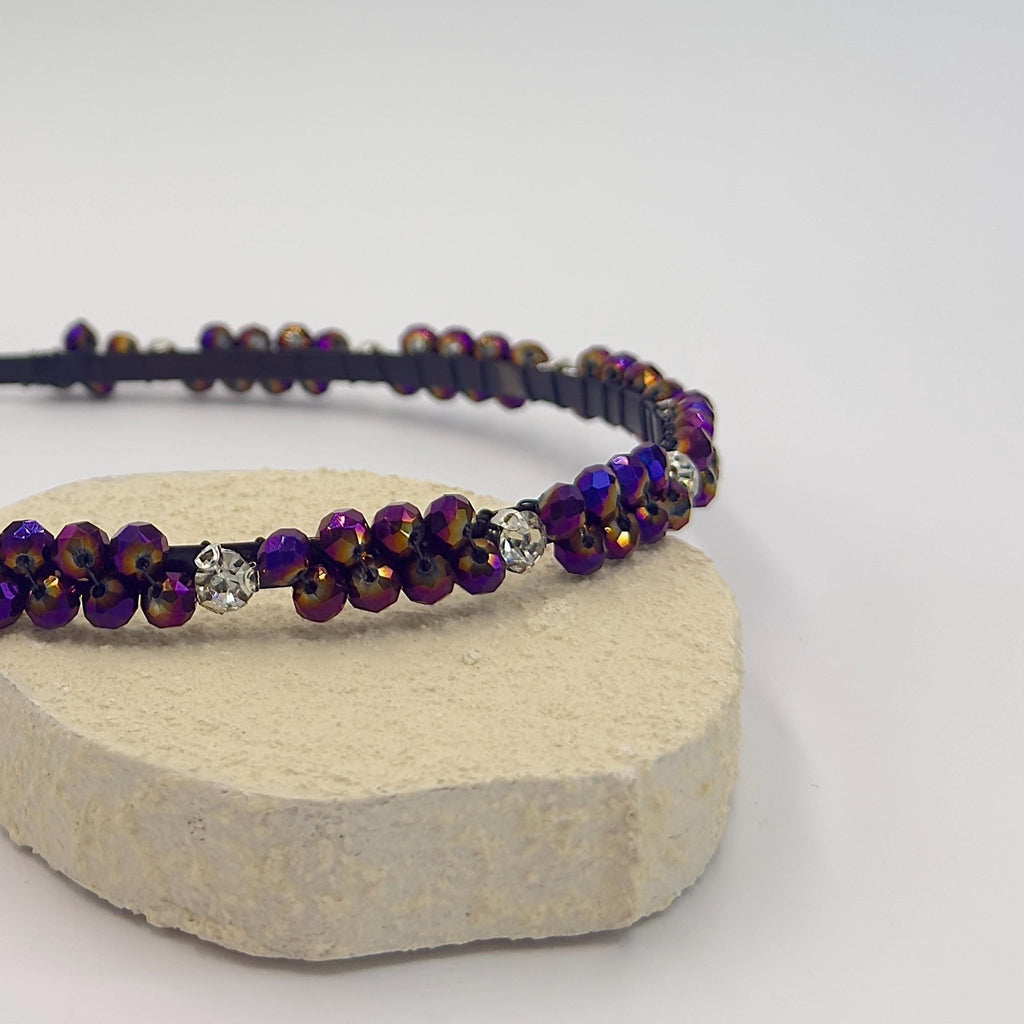 Braut Haarreif Violett Kristall Strass Draht Schwarz Haarband - AVYRAA BRIDAL