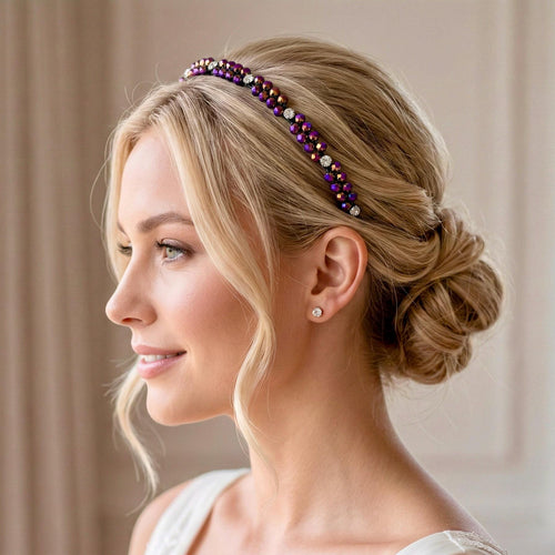 Braut Haarreif Violett Kristall Strass Draht Schwarz Haarband - AVYRAA BRIDAL