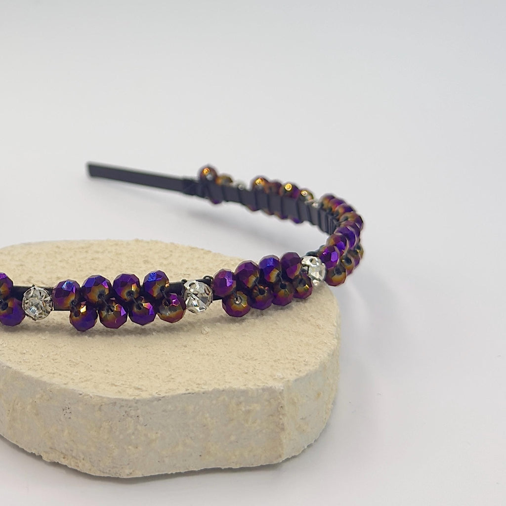 Braut Haarreif Violett Kristall Strass Draht Schwarz Haarband - AVYRAA BRIDAL