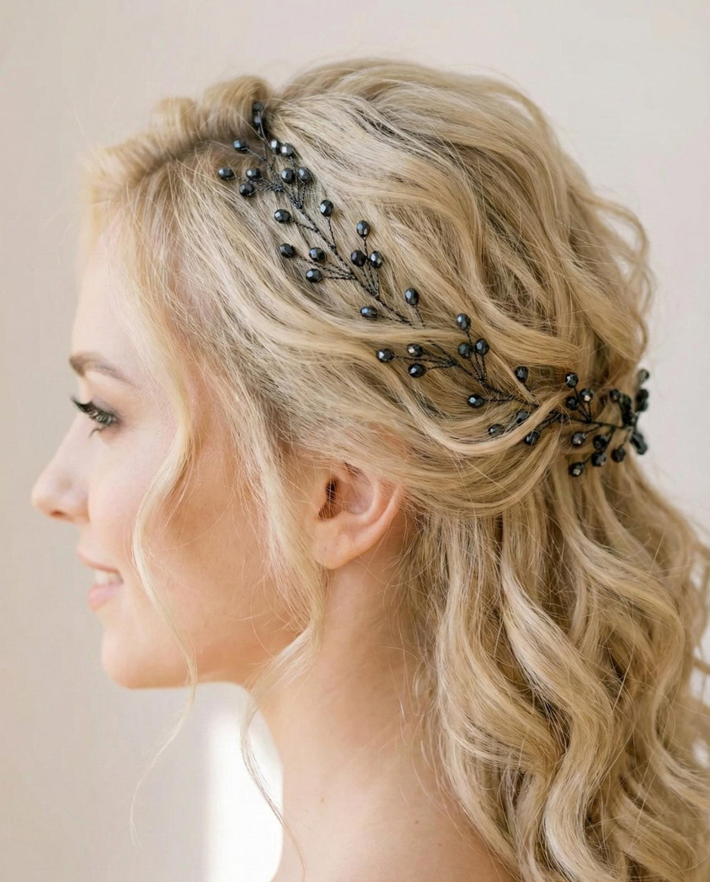 Braut Hair Vine Dunkelblau Kristall Schwarzdraht Haarschmuck - AVYRAA BRIDAL