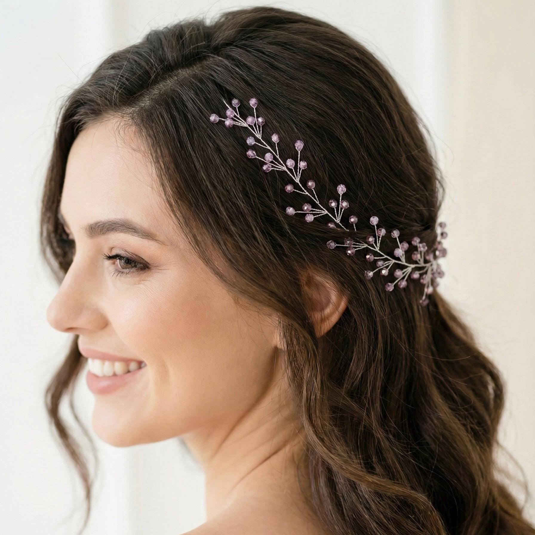 Braut Hair Vine Rosa Kristall Flexibel Lineares Haarband Haarschmuck - AVYRAA BRIDAL