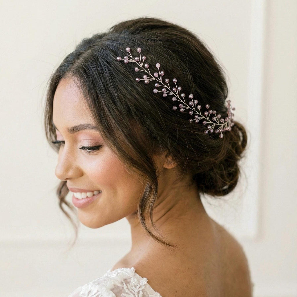 Braut Hair Vine Rosa Kristall Flexibel Lineares Haarband Haarschmuck - AVYRAA BRIDAL