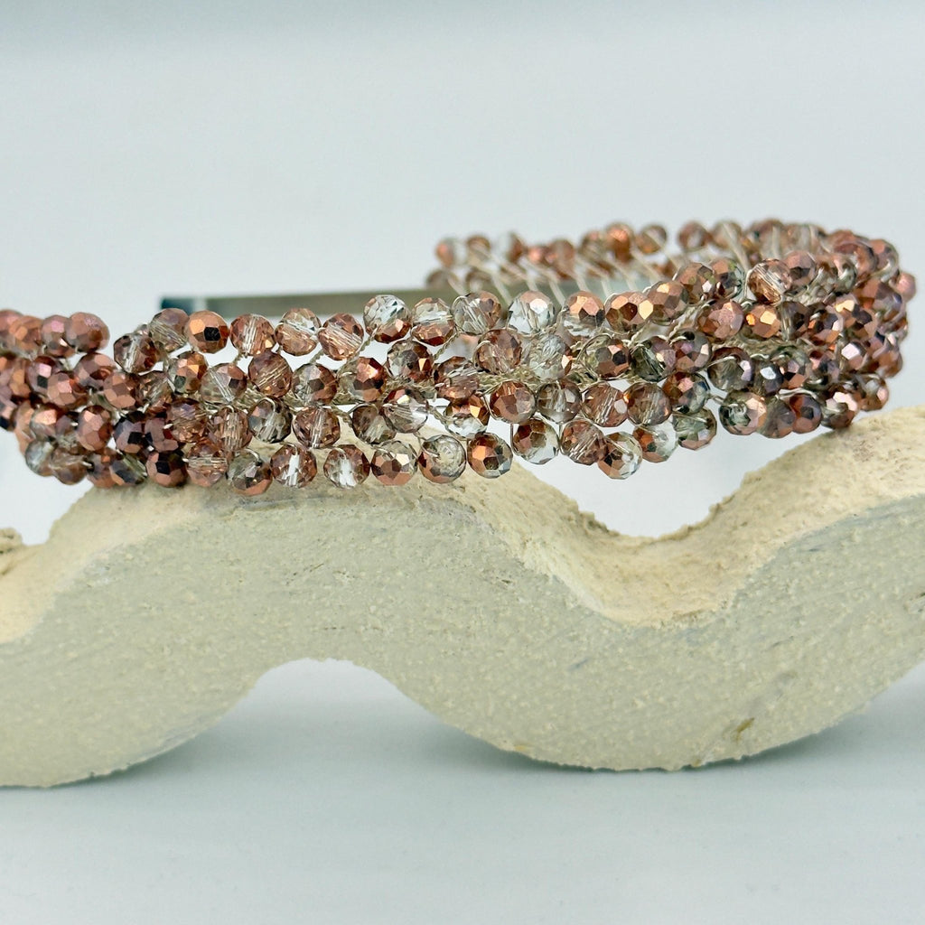 Braut Tiara Champagner Kristall Roségold Haarreif Haarschmuck Draht - AVYRAA BRIDAL