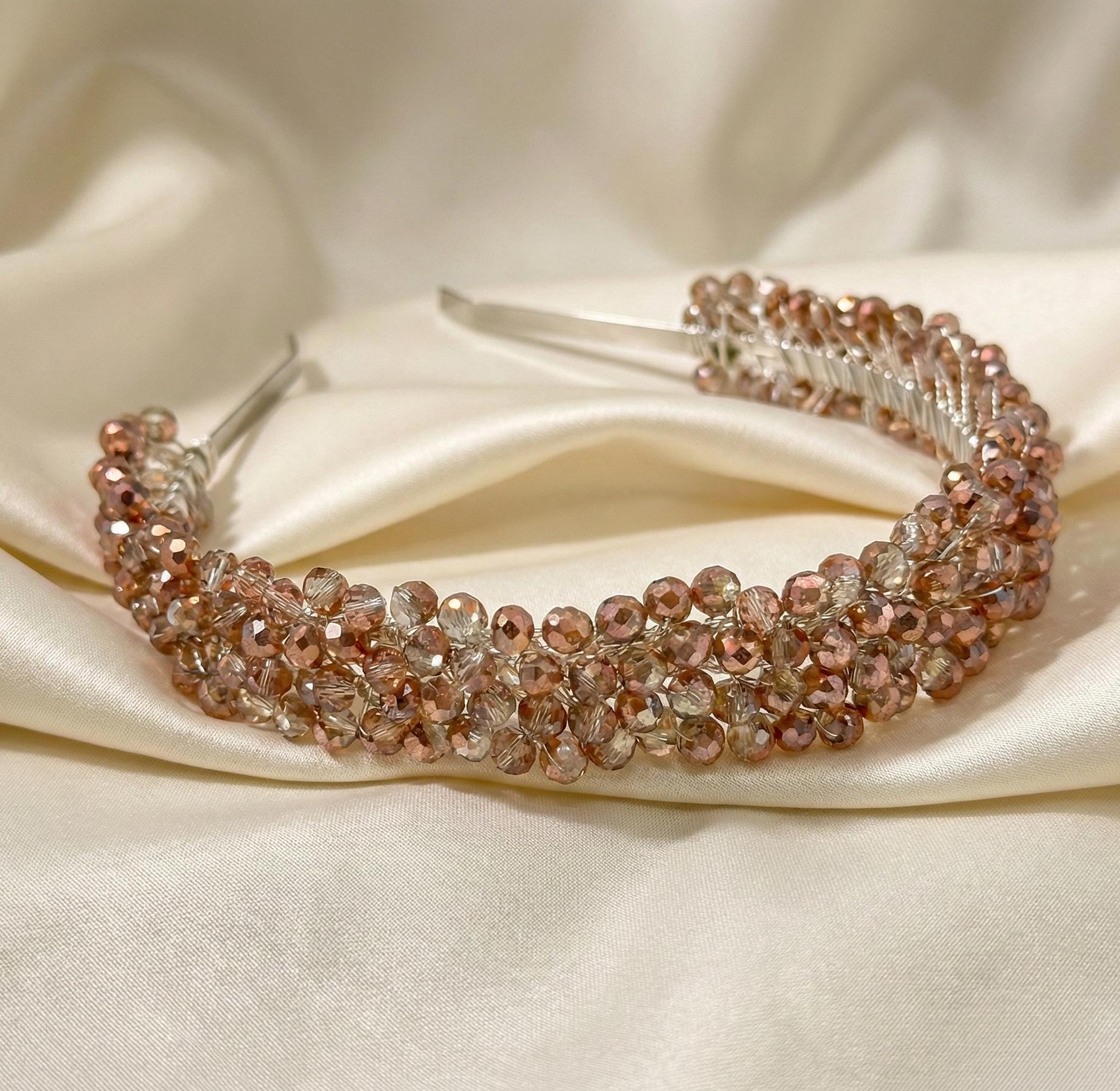 Braut Tiara Champagner Kristall Roségold Haarreif Haarschmuck Draht - AVYRAA BRIDAL