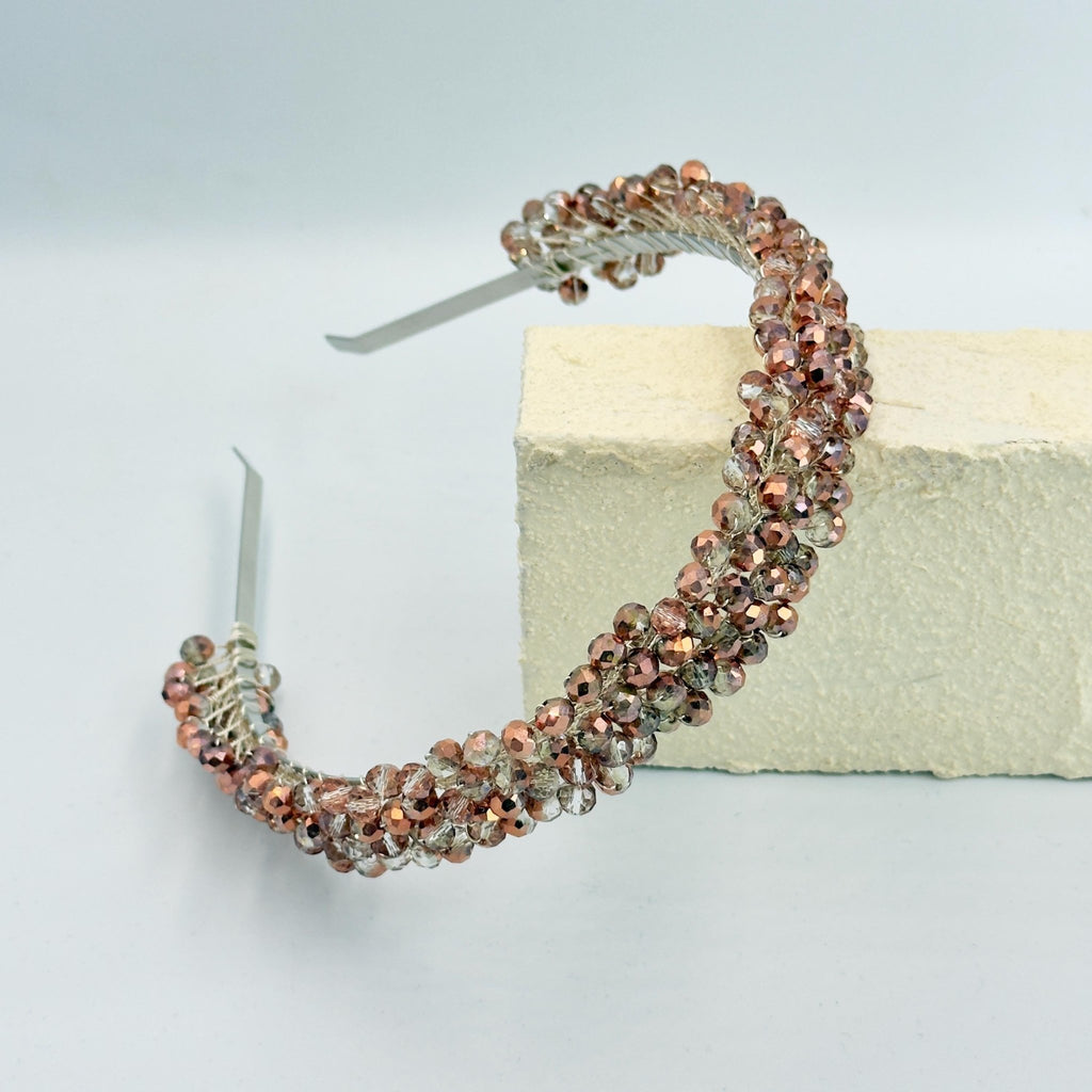 Braut Tiara Champagner Kristall Roségold Haarreif Haarschmuck Draht - AVYRAA BRIDAL