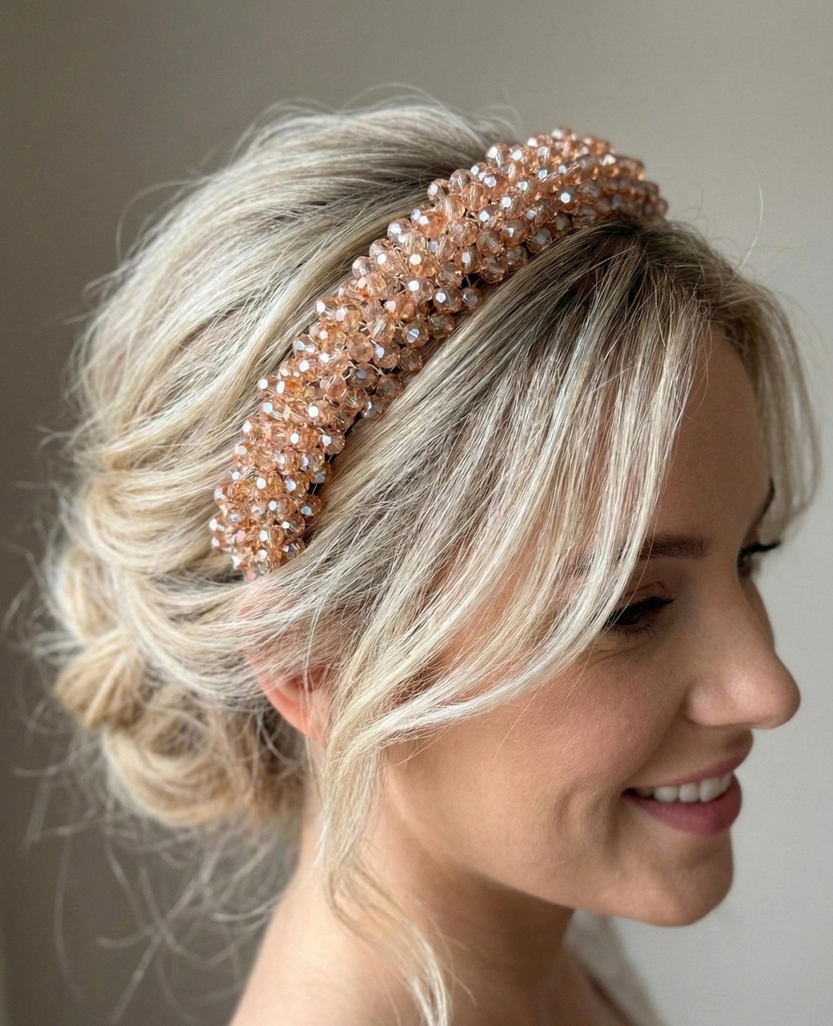 Braut Tiara Hellgold Champagner Kristall Strass Draht Haarband Haarschmuck - AVYRAA BRIDAL