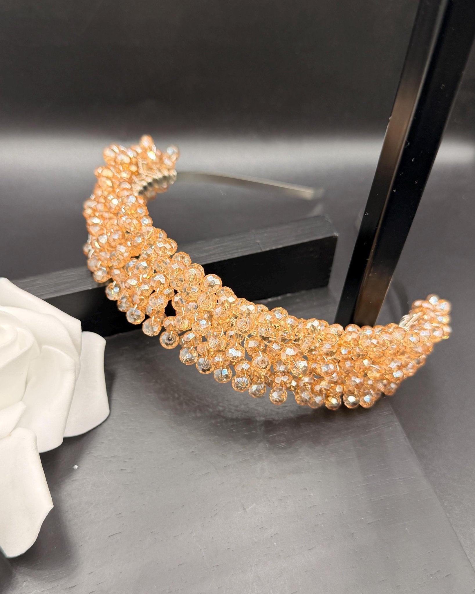 Braut Tiara Hellgold Champagner Kristall Strass Draht Haarband Haarschmuck - AVYRAA BRIDAL