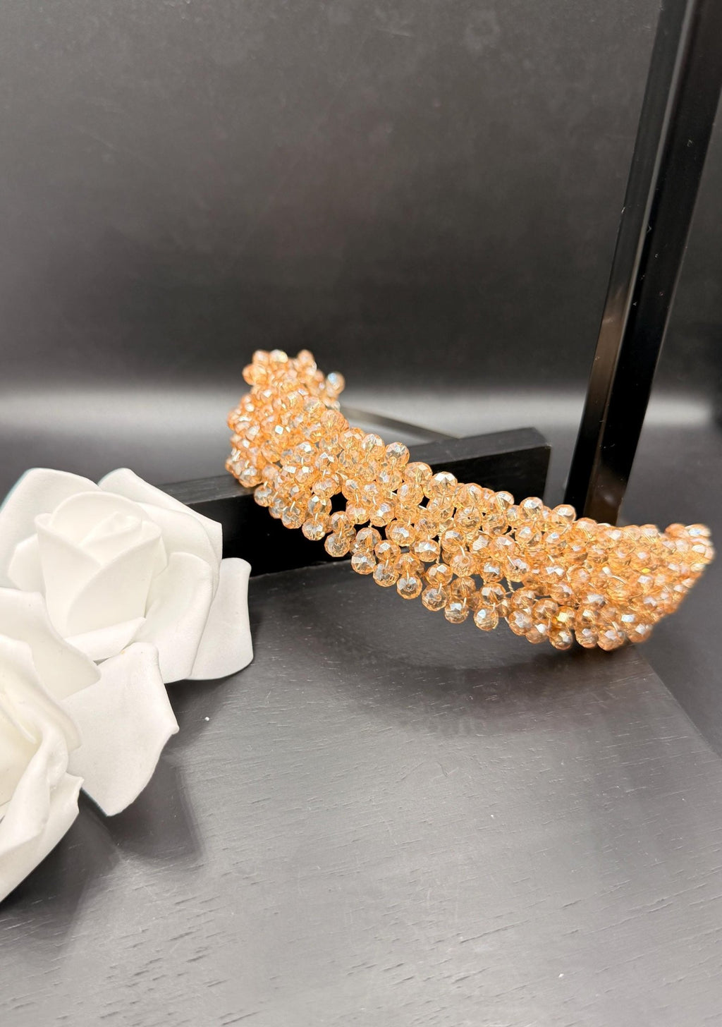 Braut Tiara Hellgold Champagner Kristall Strass Draht Haarband Haarschmuck - AVYRAA BRIDAL