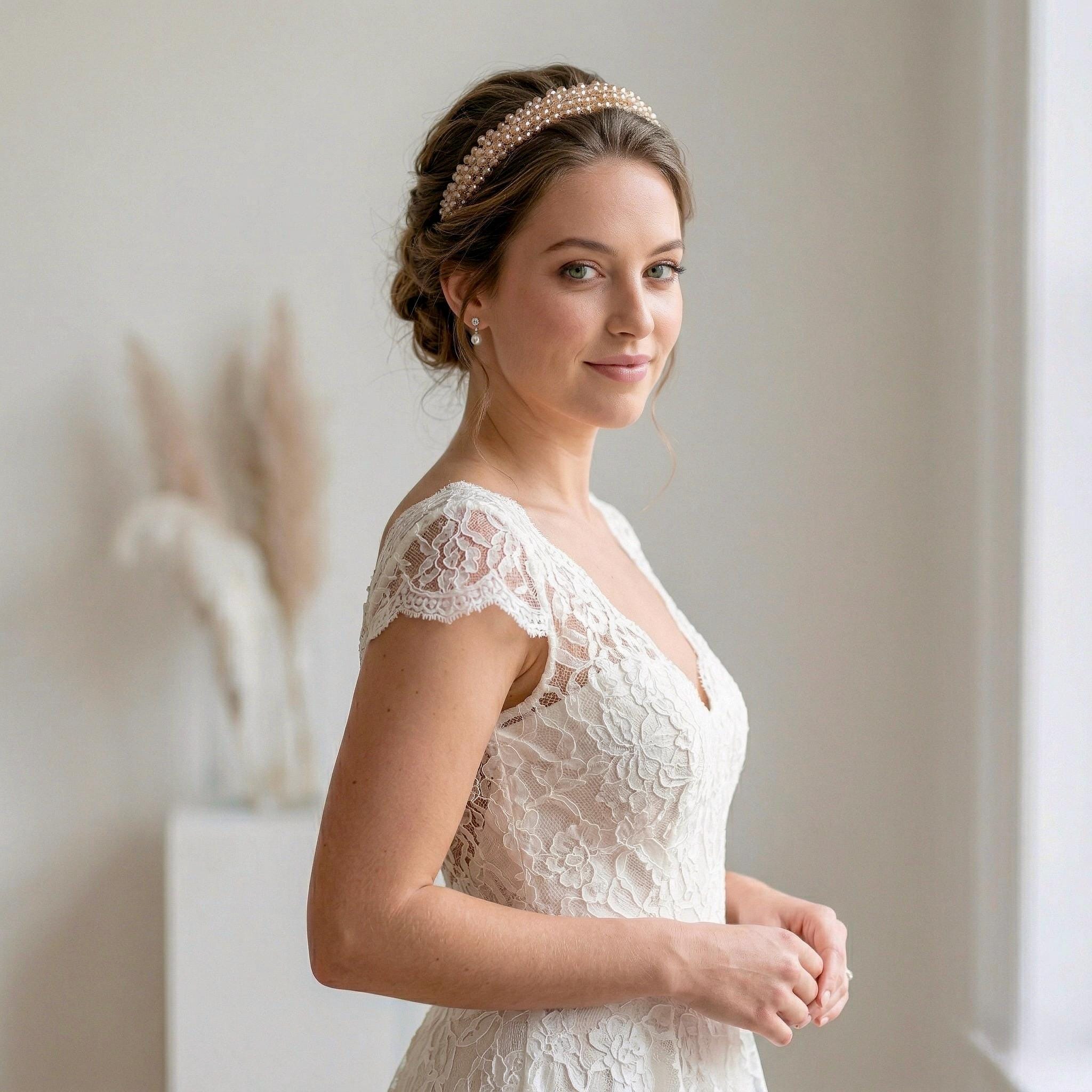 Braut Tiara Hellgold Kristall Champagner Draht Haarband Haarschmuck - AVYRAA BRIDAL
