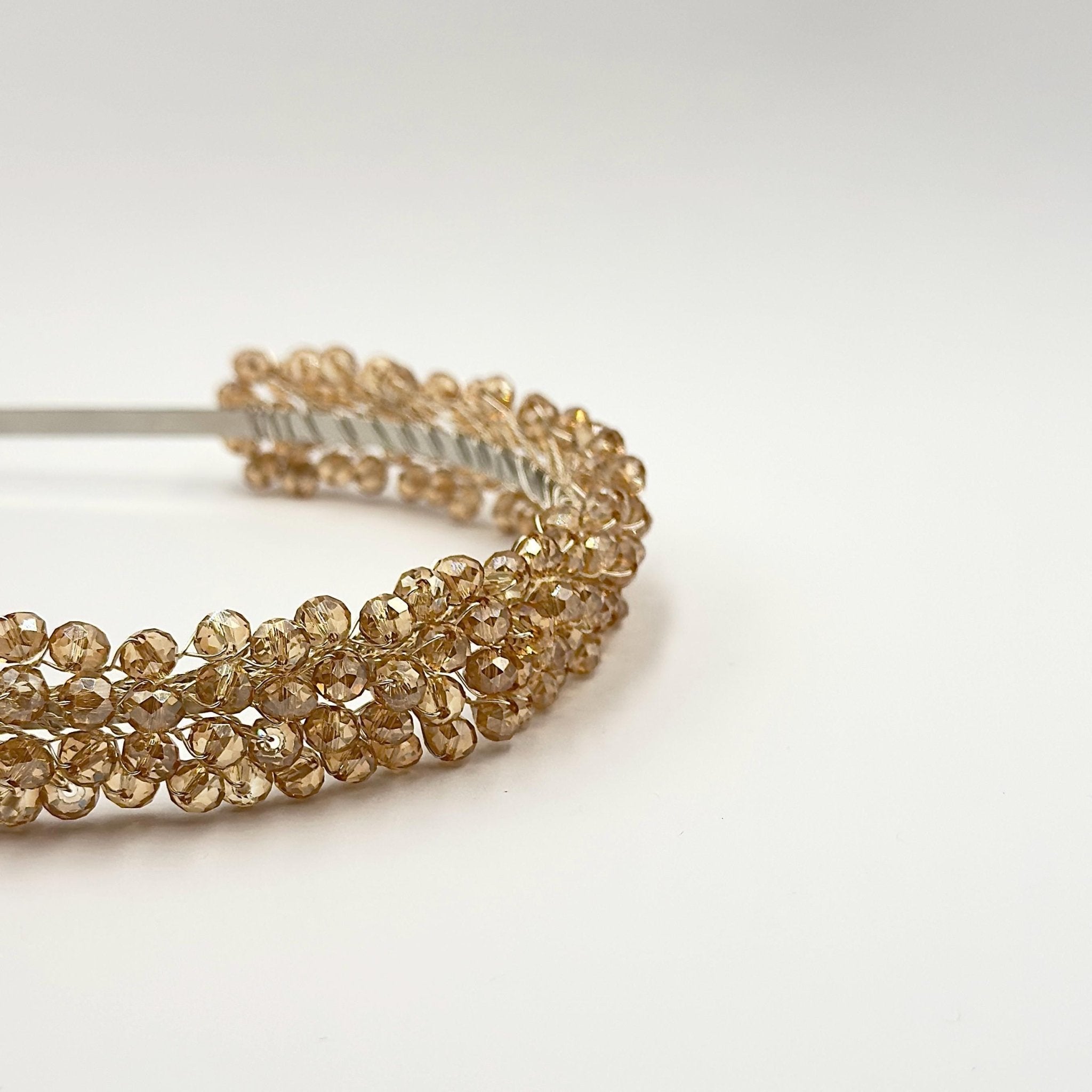 Braut Tiara Hellgold Kristall Champagner Draht Haarband Haarschmuck - AVYRAA BRIDAL