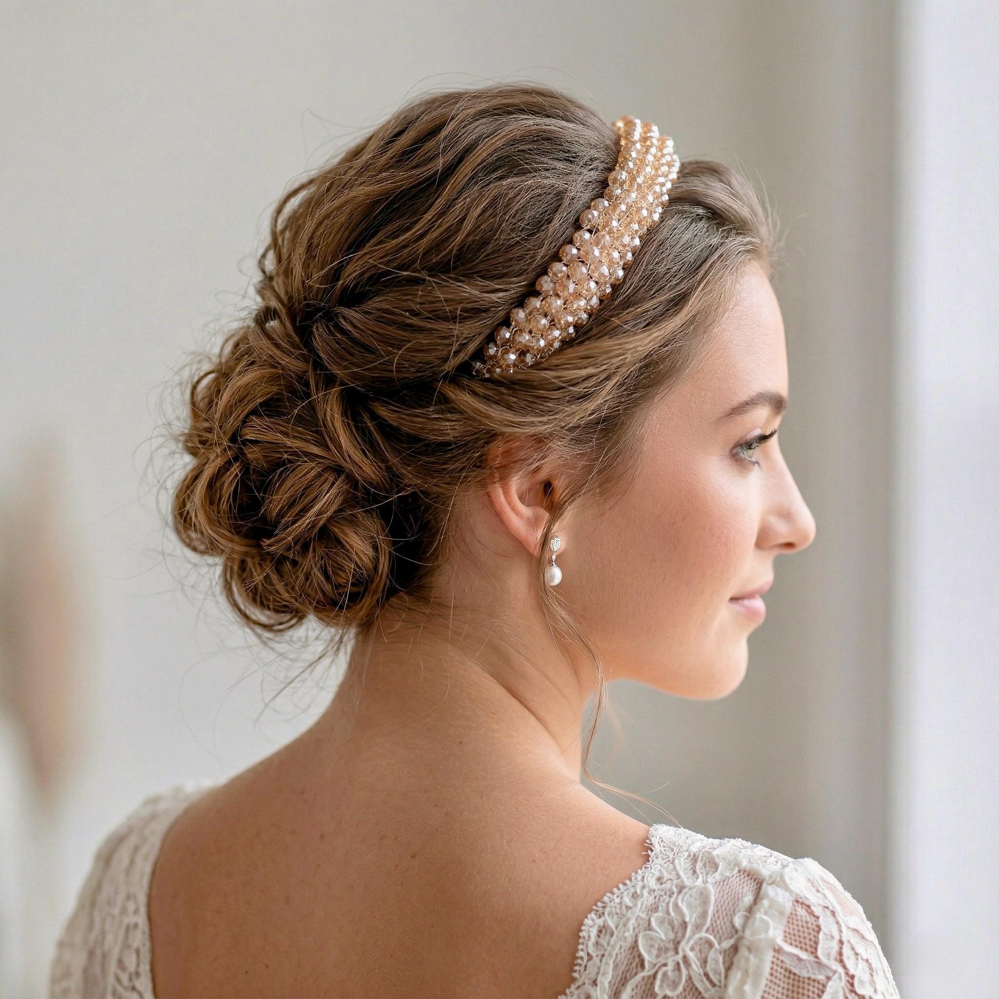 Braut Tiara Hellgold Kristall Champagner Draht Haarband Haarschmuck - AVYRAA BRIDAL