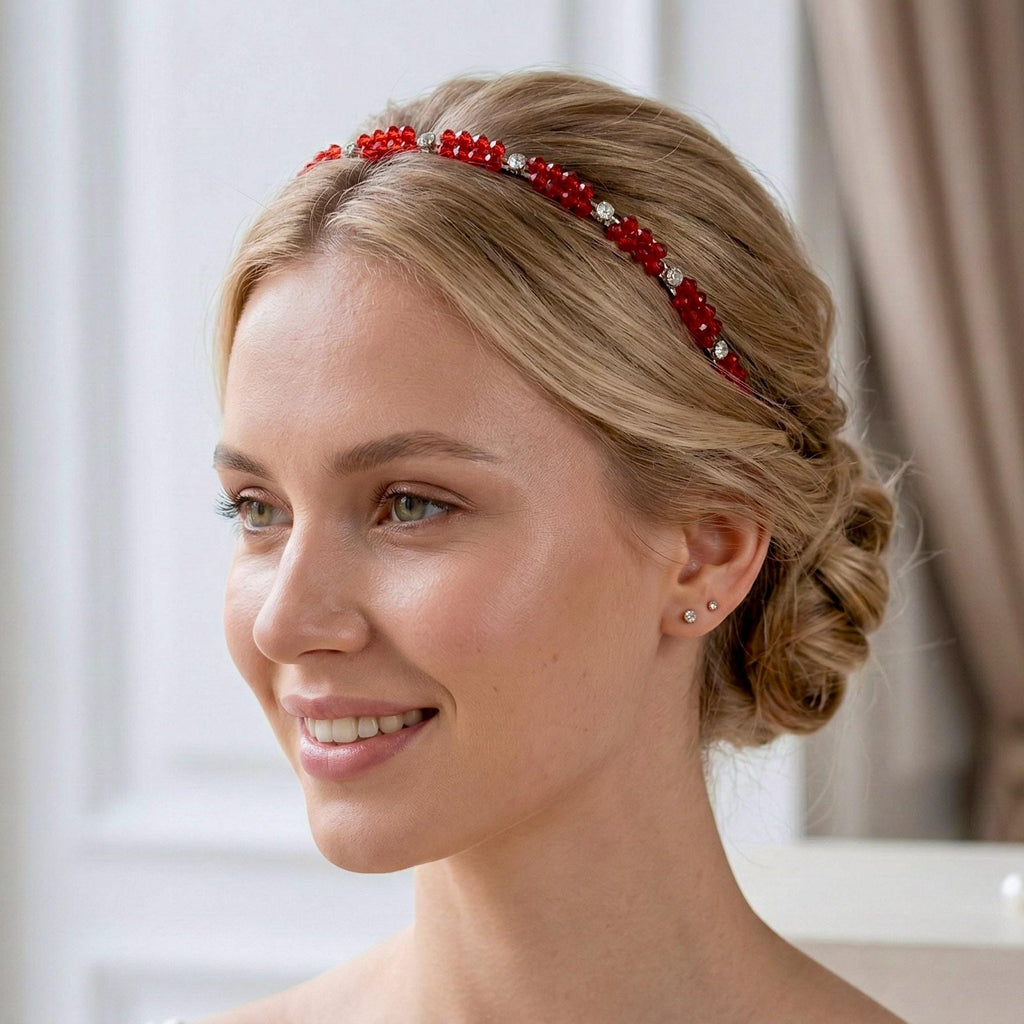 Braut Tiara Hellrot Rot Kristall Haarband Haarschmuck - AVYRAA BRIDAL