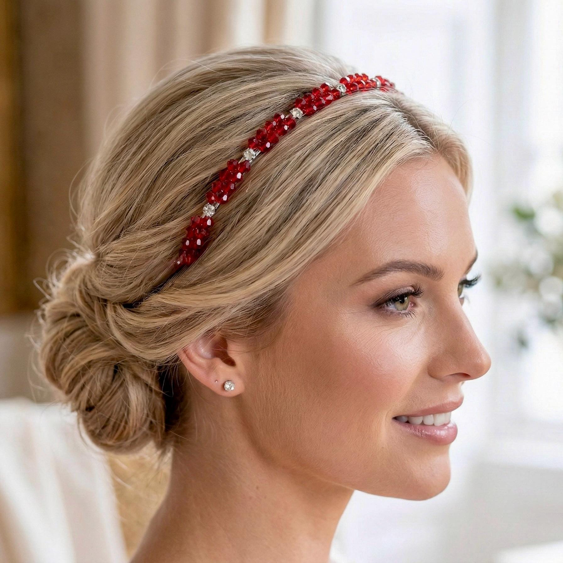 Braut Tiara Hellrot Rot Kristall Haarband Haarschmuck - AVYRAA BRIDAL
