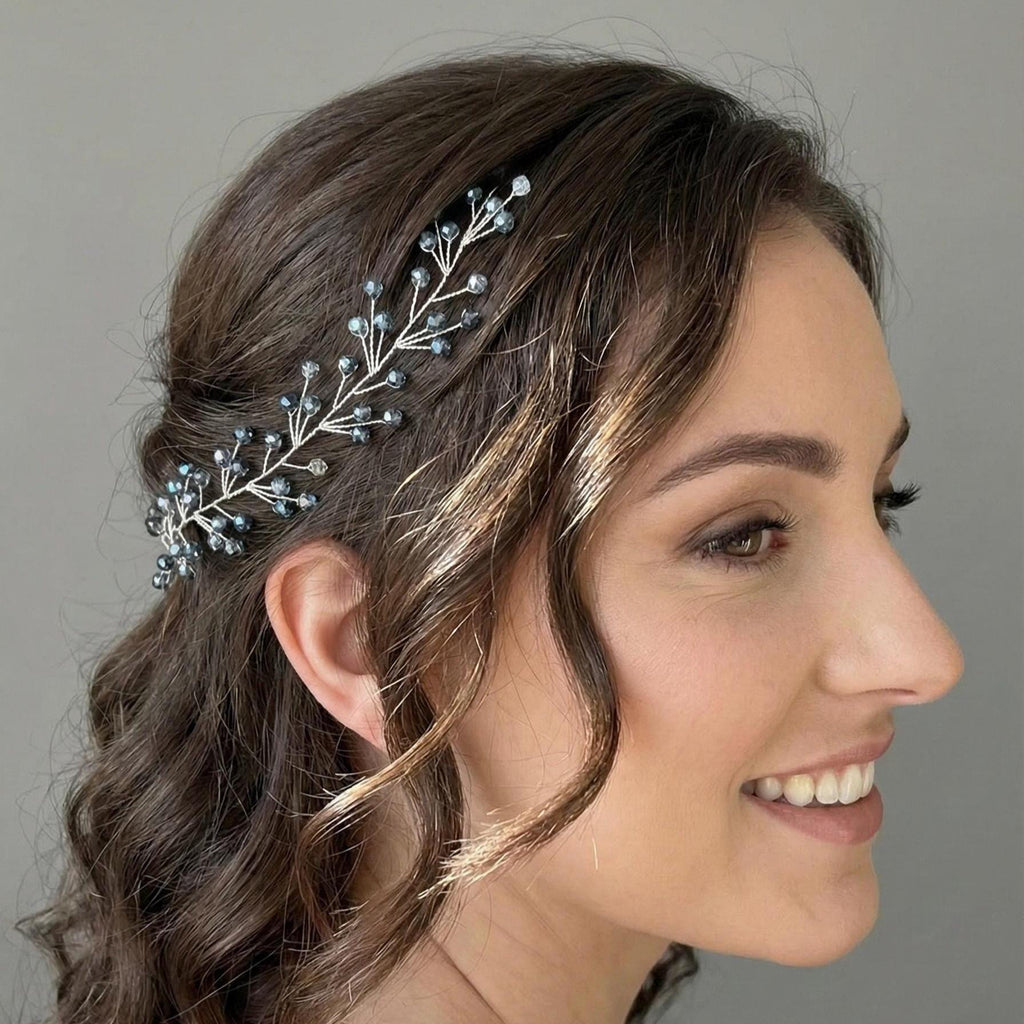 Bridal Hair Vine Light Blue Crystal Flexible Linear Wedding Headpiece - AVYRAA BRIDAL