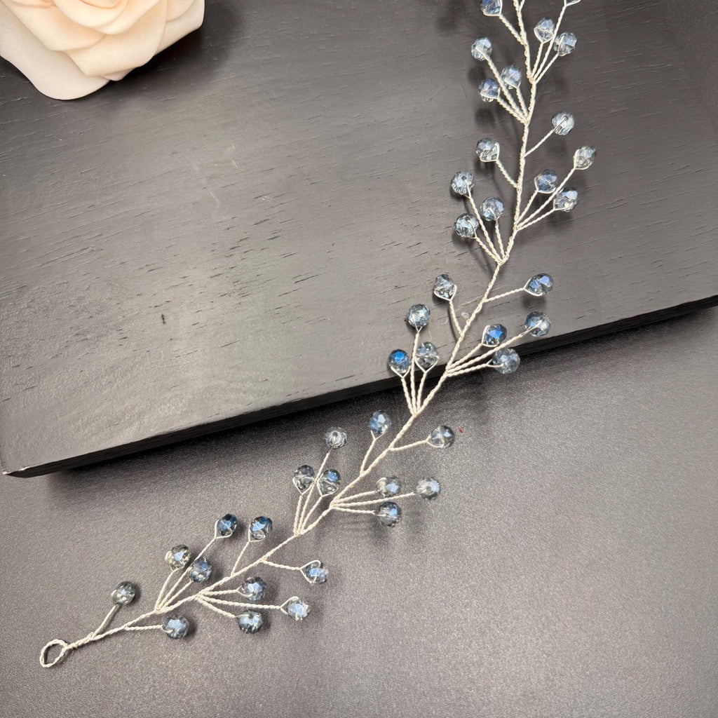 Bridal Hair Vine Light Blue Crystal Flexible Linear Wedding Headpiece - AVYRAA BRIDAL
