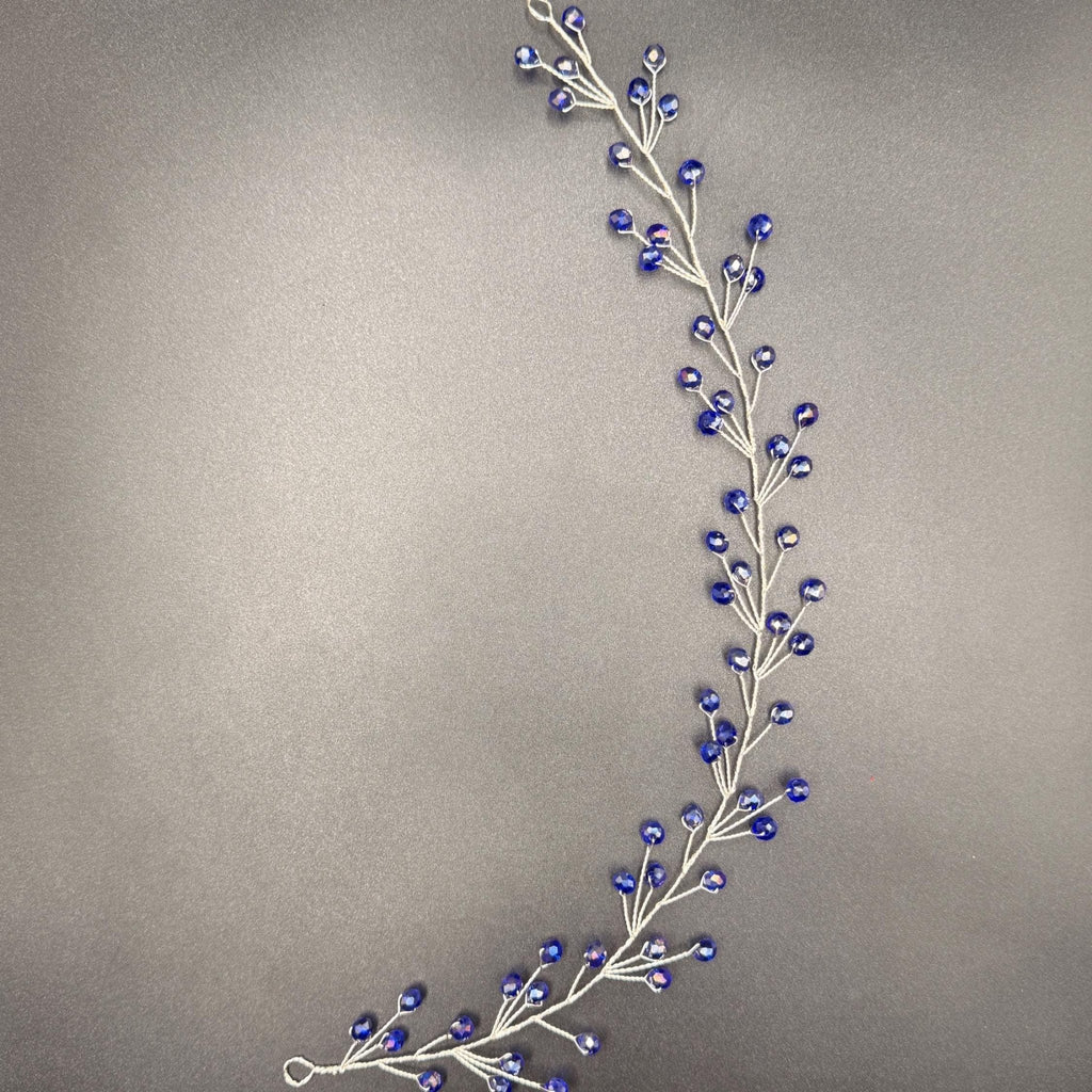 Bridal Hair Vine Royal Blue Crystal Silver Wire Flexible Headpiece - AVYRAA BRIDAL