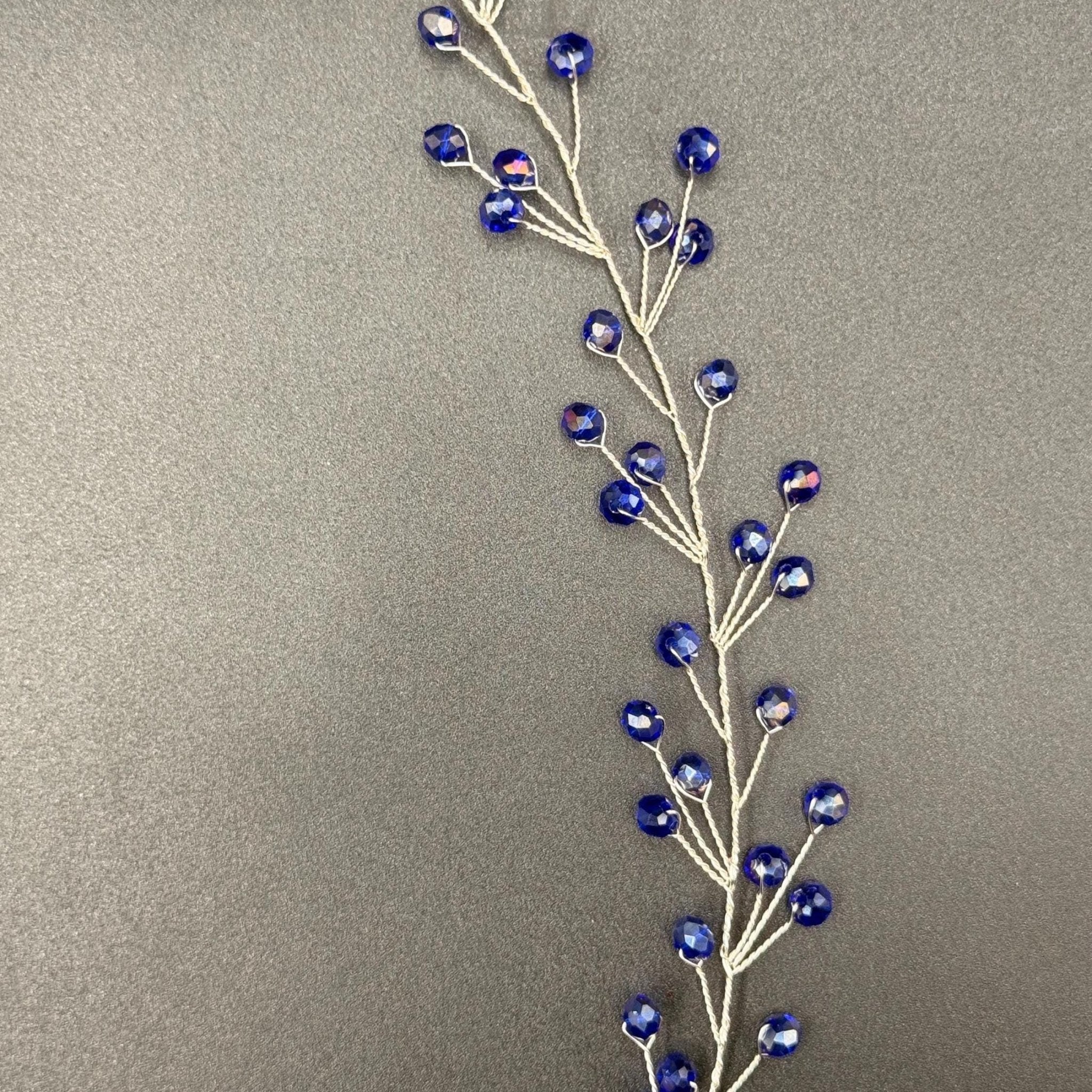 Bridal Hair Vine Royal Blue Crystal Silver Wire Flexible Headpiece - AVYRAA BRIDAL