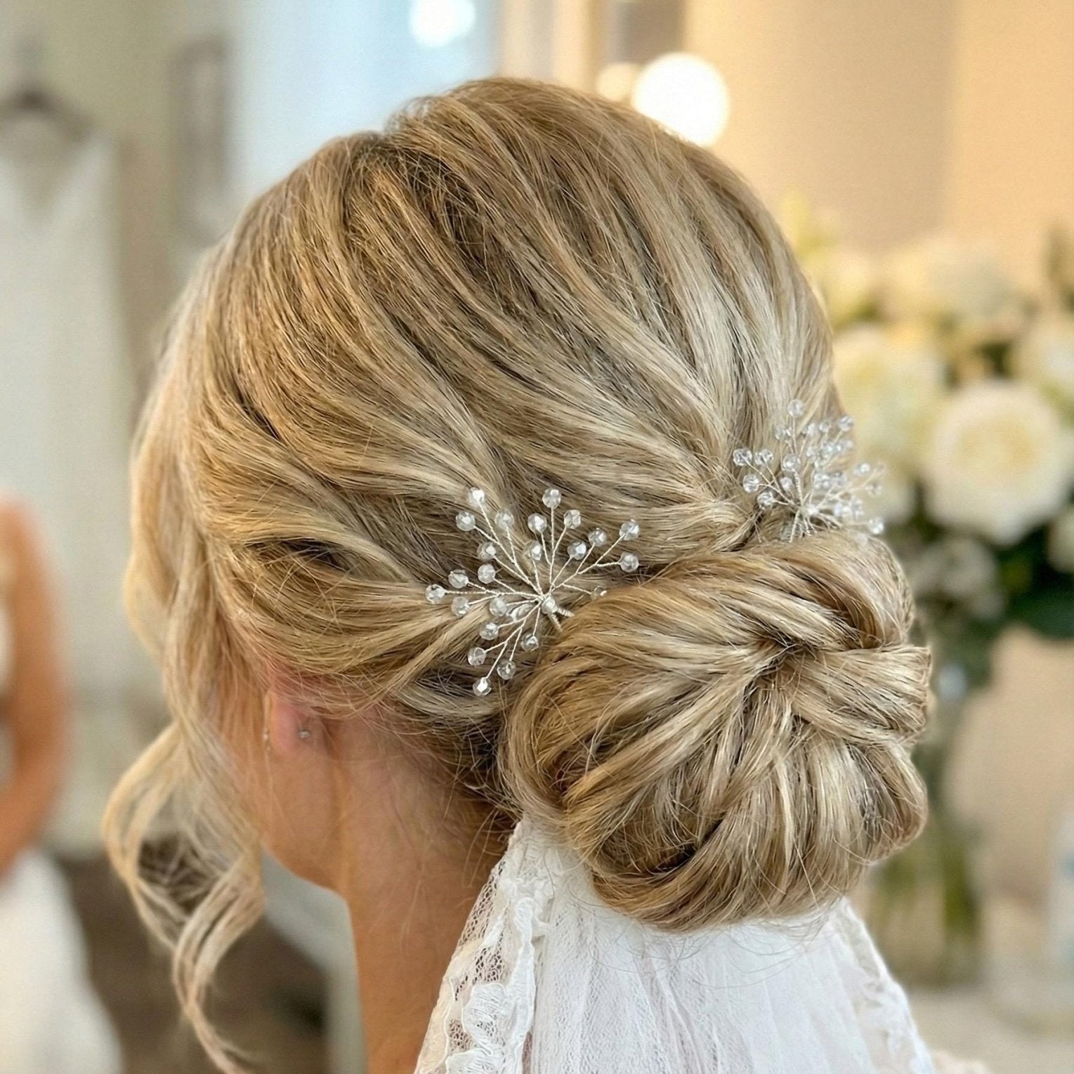 Bridal Hairpins with Silver Crystals, Handmade Wedding Hair Accessories, Elegant Updo Pins for Romantic Bridal Hairstyles, Set of 2 - AVYRAA BRIDAL