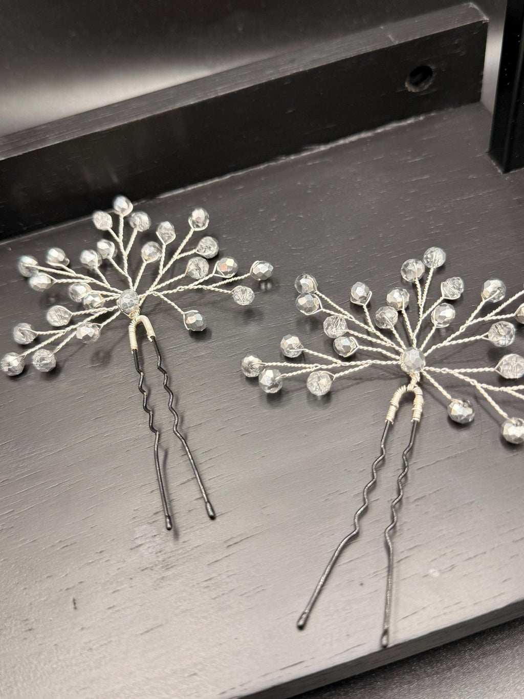 Bridal Hairpins with Silver Crystals, Handmade Wedding Hair Accessories, Elegant Updo Pins for Romantic Bridal Hairstyles, Set of 2 - AVYRAA BRIDAL