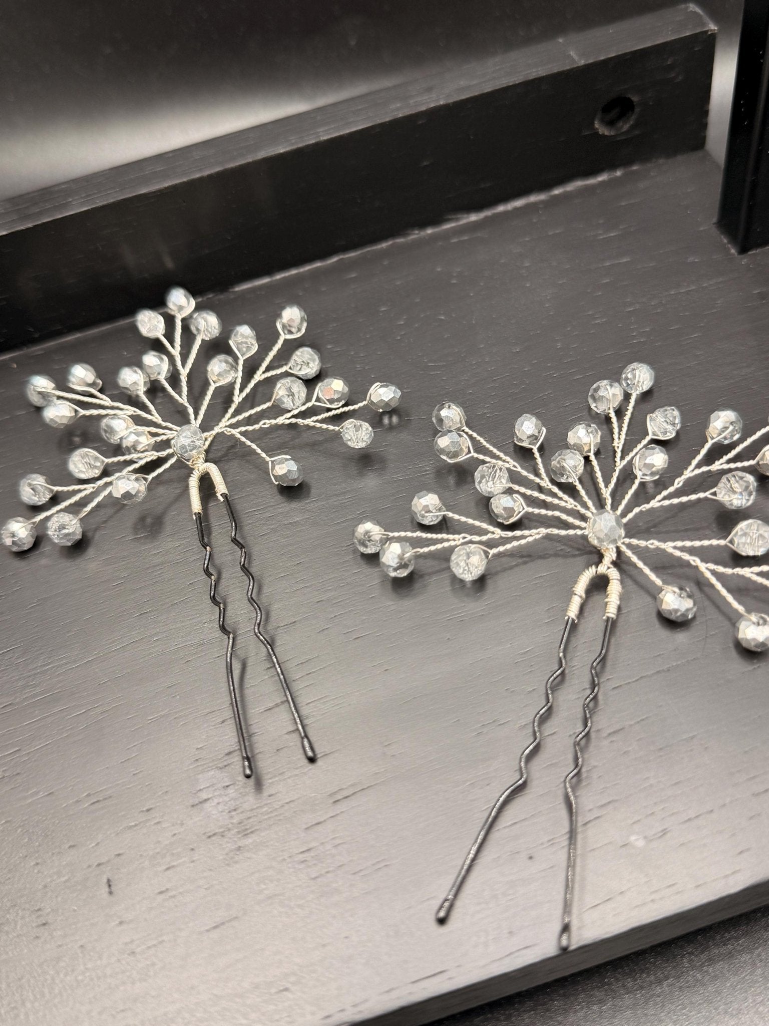 Bridal Hairpins with Silver Crystals, Handmade Wedding Hair Accessories, Elegant Updo Pins for Romantic Bridal Hairstyles, Set of 2 - AVYRAA BRIDAL