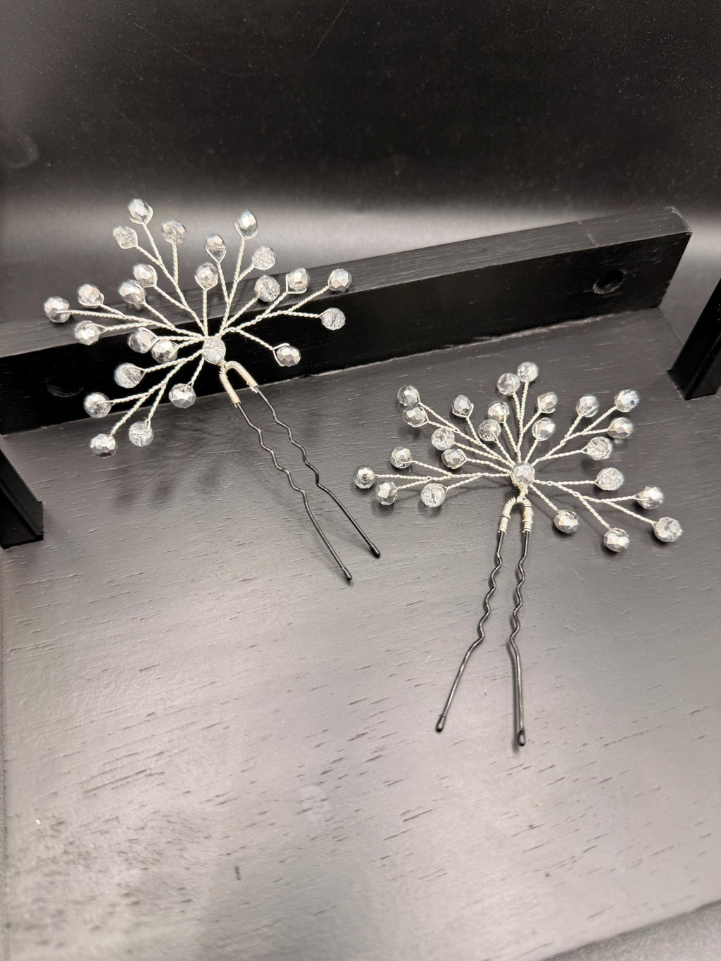 Bridal Hairpins with Silver Crystals, Handmade Wedding Hair Accessories, Elegant Updo Pins for Romantic Bridal Hairstyles, Set of 2 - AVYRAA BRIDAL