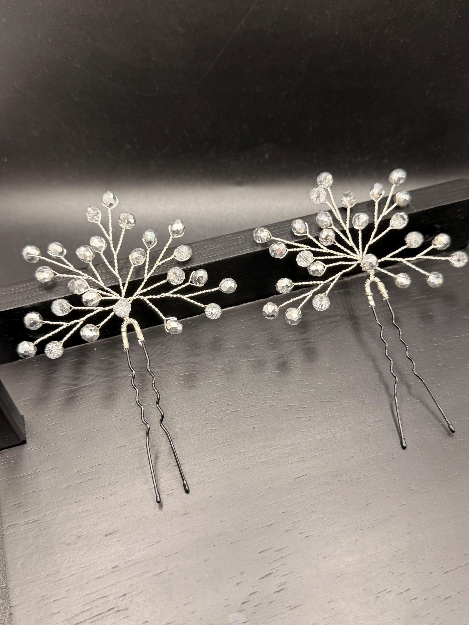 Bridal Hairpins with Silver Crystals, Handmade Wedding Hair Accessories, Elegant Updo Pins for Romantic Bridal Hairstyles, Set of 2 - AVYRAA BRIDAL