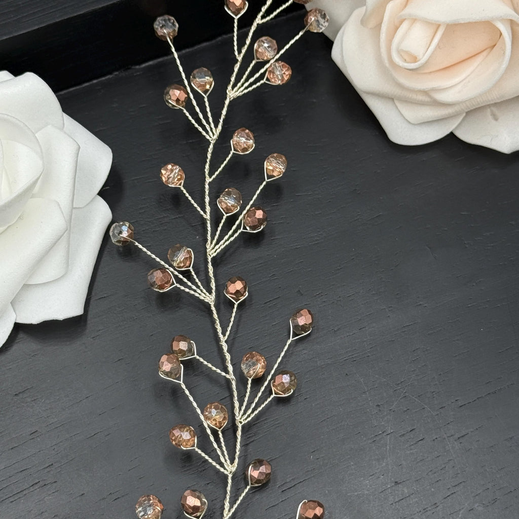 Champagner Kristall Braut Haarschmuck, Handgemachte flexible Haarranke mit Silberdraht, Champagne Crystal Bridal Hair Vine - AVYRAA BRIDAL