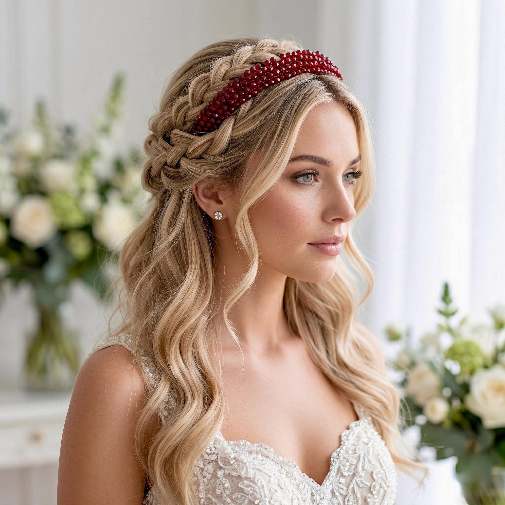 Dunkelrote Kristall Braut Tiara mit feiner Drahtarbeit - AVYRAA BRIDAL