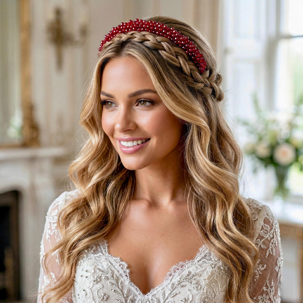 Dunkelrote Kristall Braut Tiara mit feiner Drahtarbeit - AVYRAA BRIDAL