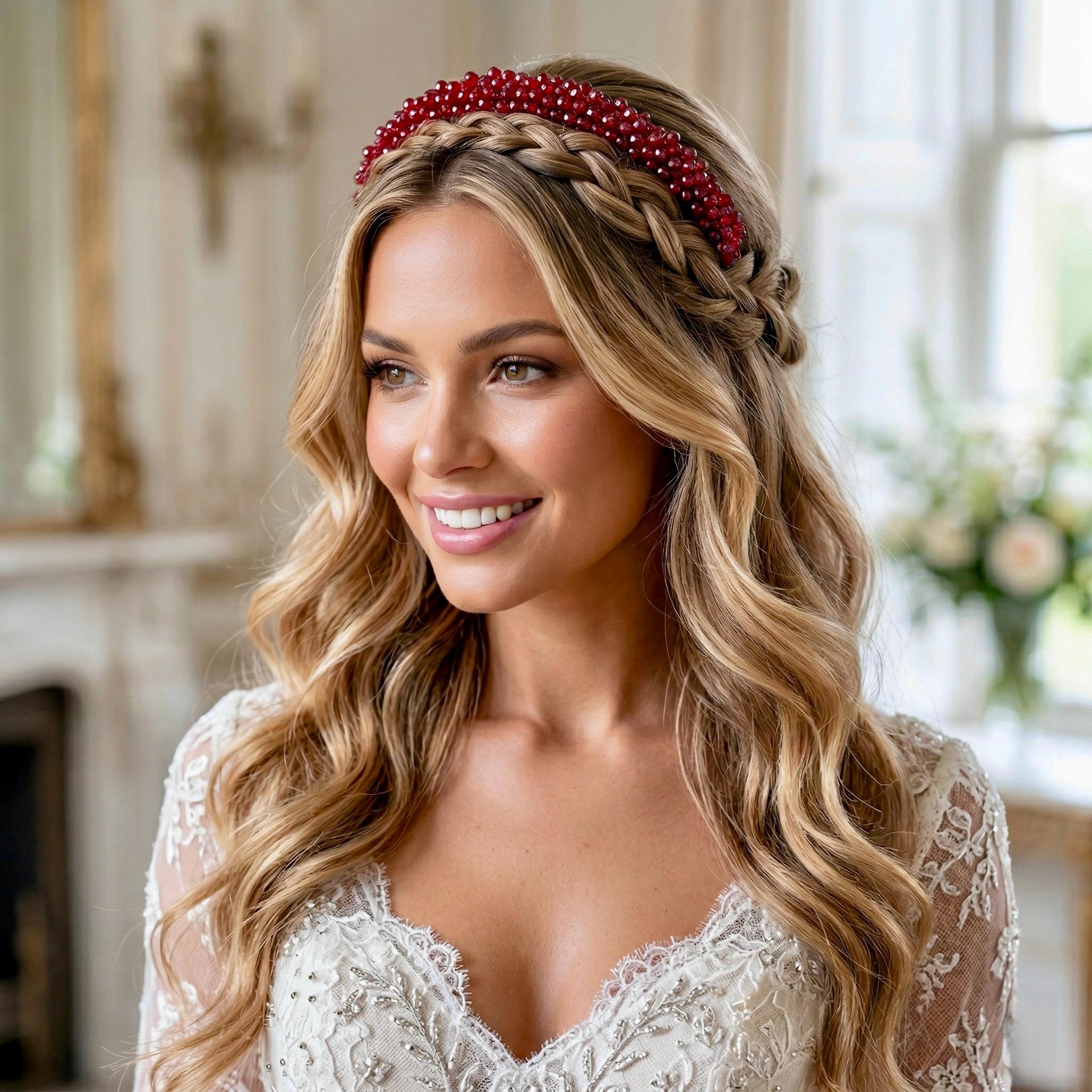 Dunkelrote Kristall Braut Tiara mit feiner Drahtarbeit - AVYRAA BRIDAL
