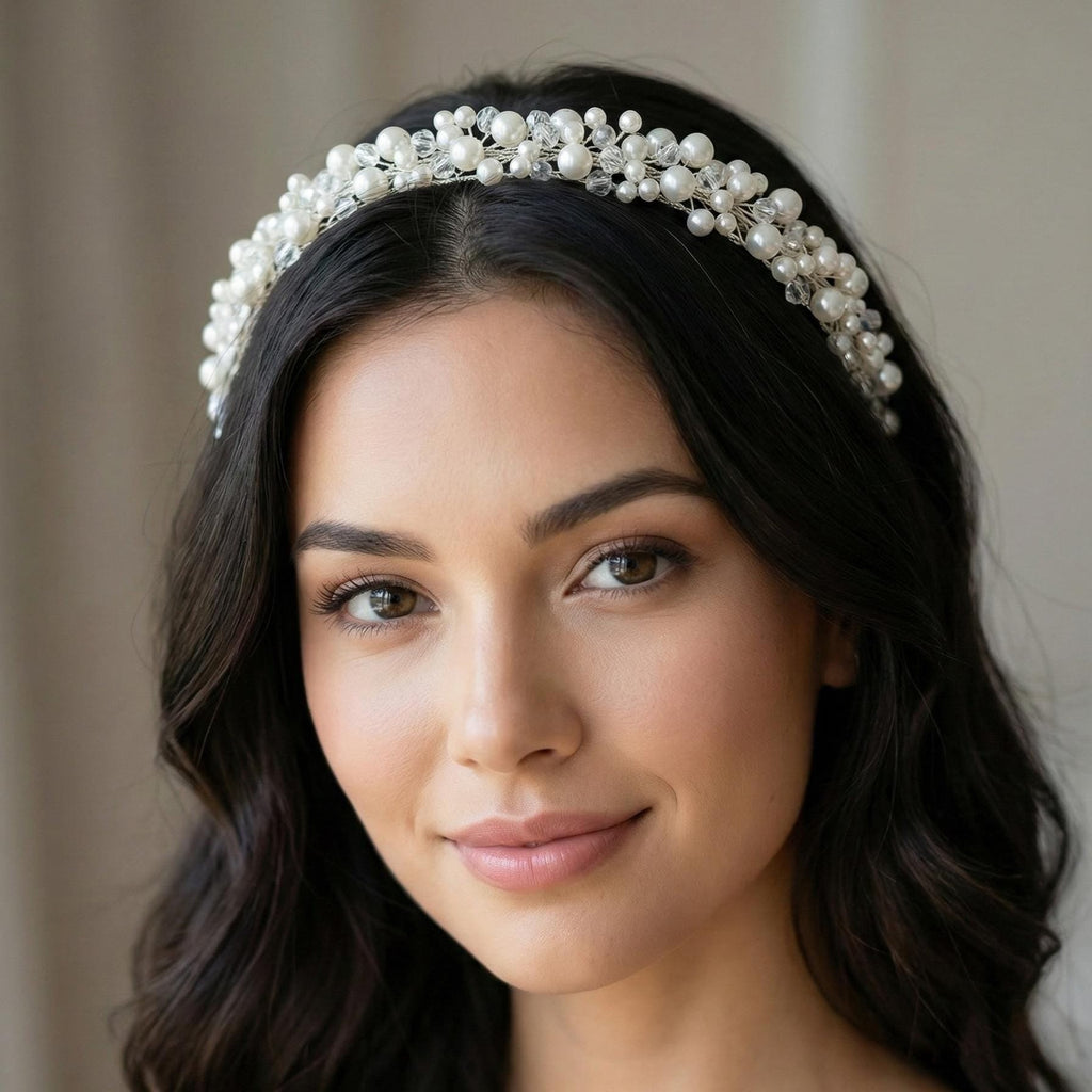 Eleganter Braut Haarreif mit Perlen und Kristallen - AVYRAA BRIDAL
